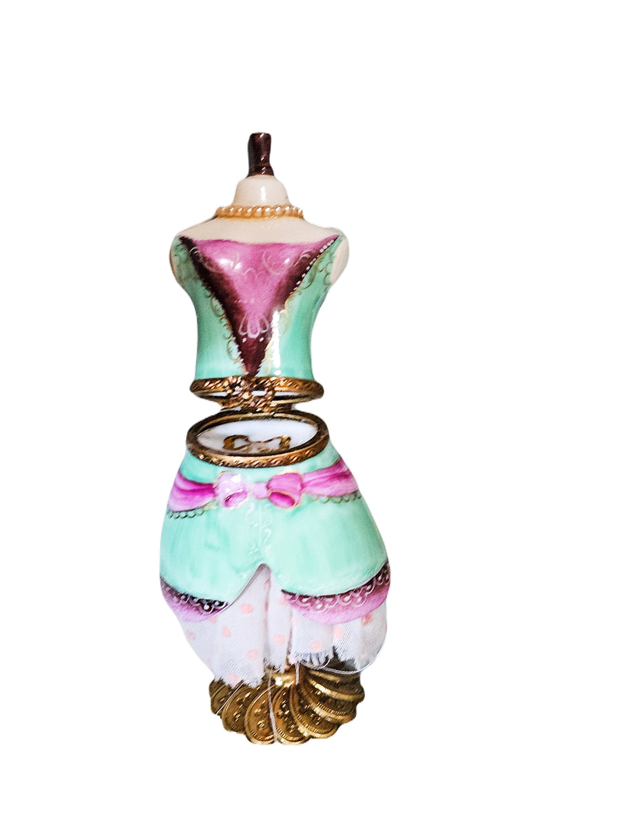 Pastel Charm Dress Box Porcelain Limoges Fashion French Trinket Box