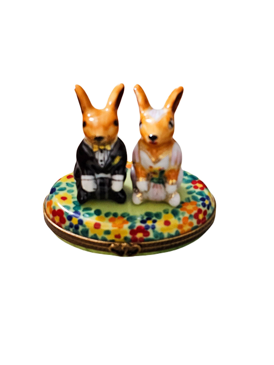 Wedding Rabbits Limoges Treasure Porcelain Limoges rabbit wedding French Trinket Box