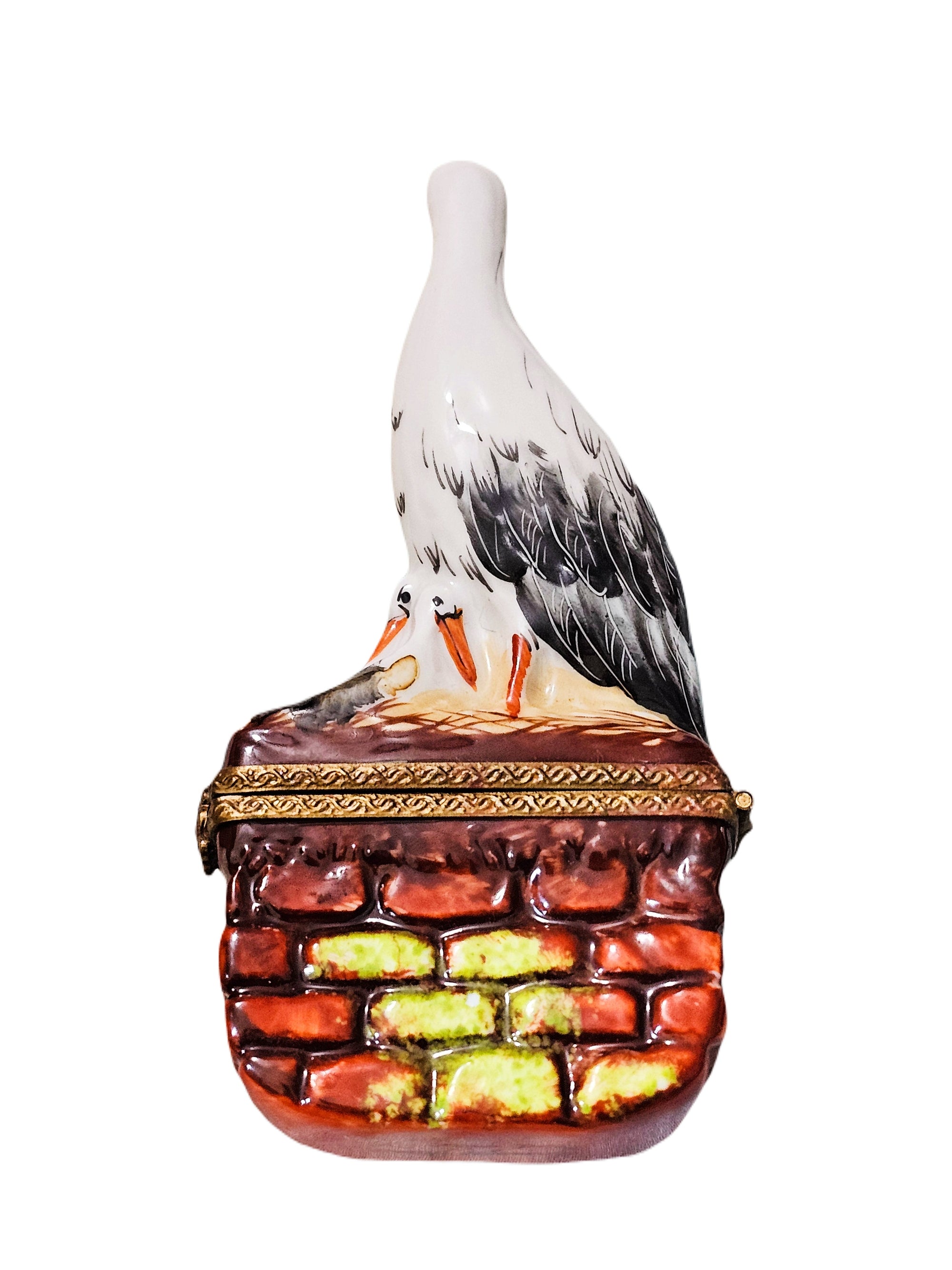 Stork Perched Wall Box Porcelain Limoges bird French Trinket Box