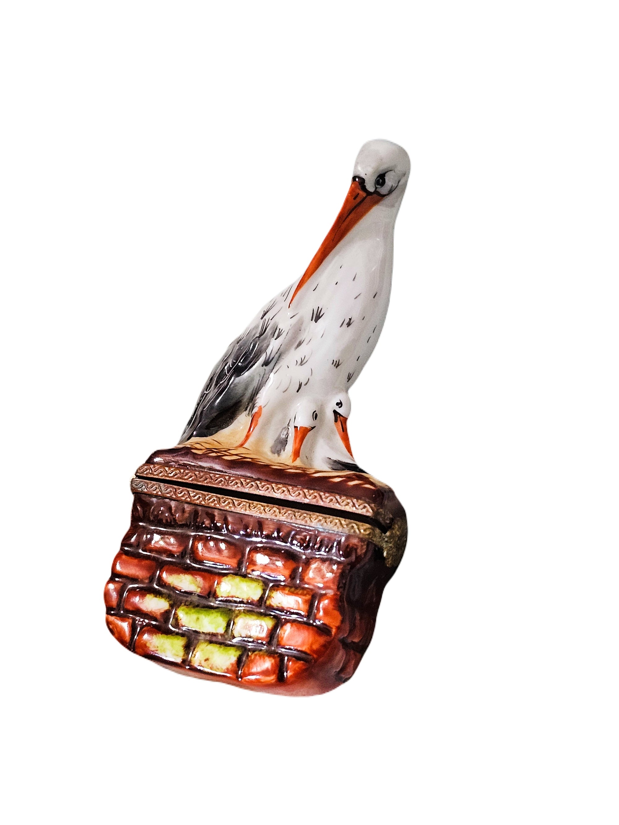 Stork Perched Wall Box Porcelain Limoges bird French Trinket Box