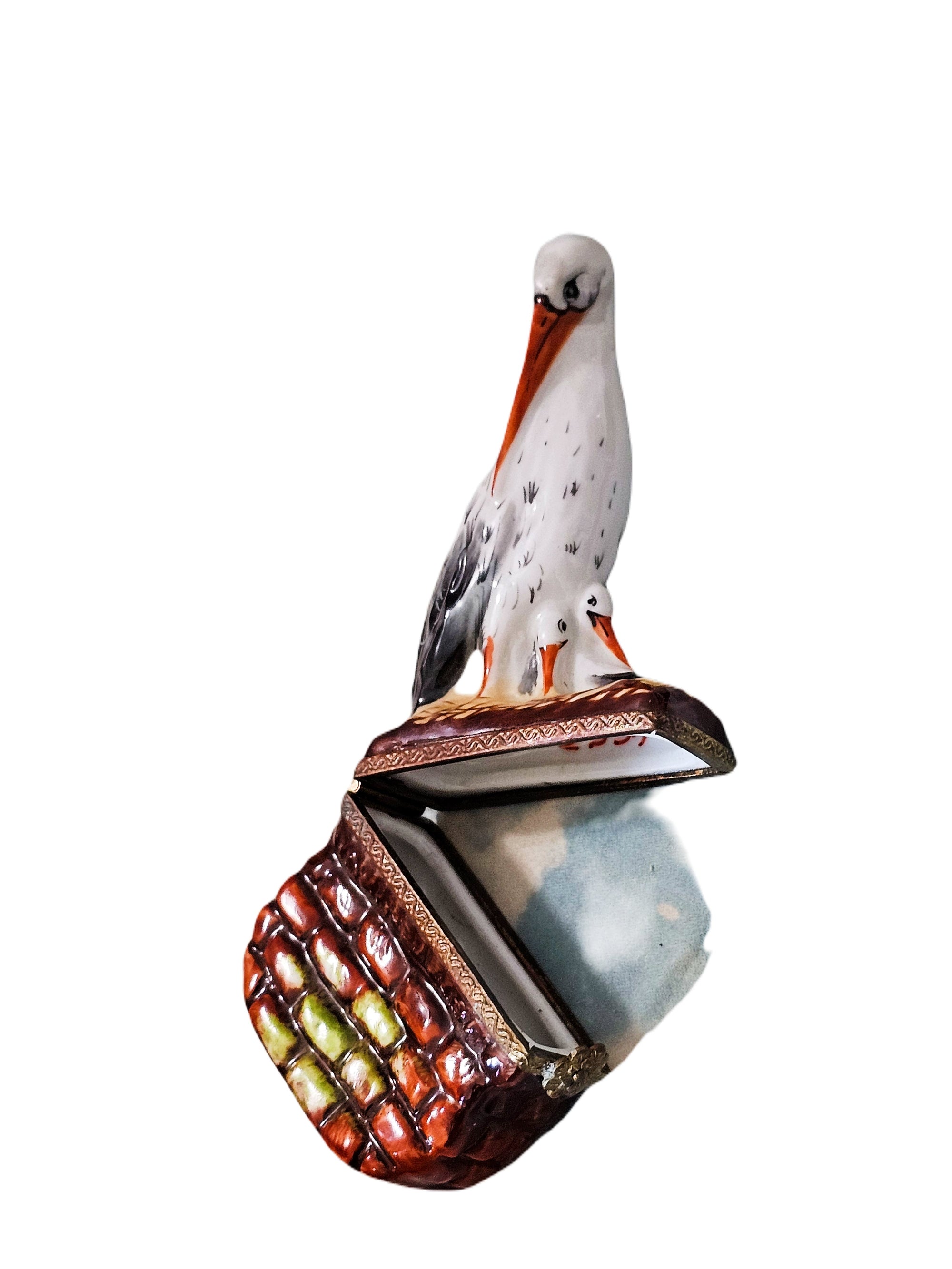 Stork Perched Wall Box Porcelain Limoges bird French Trinket Box