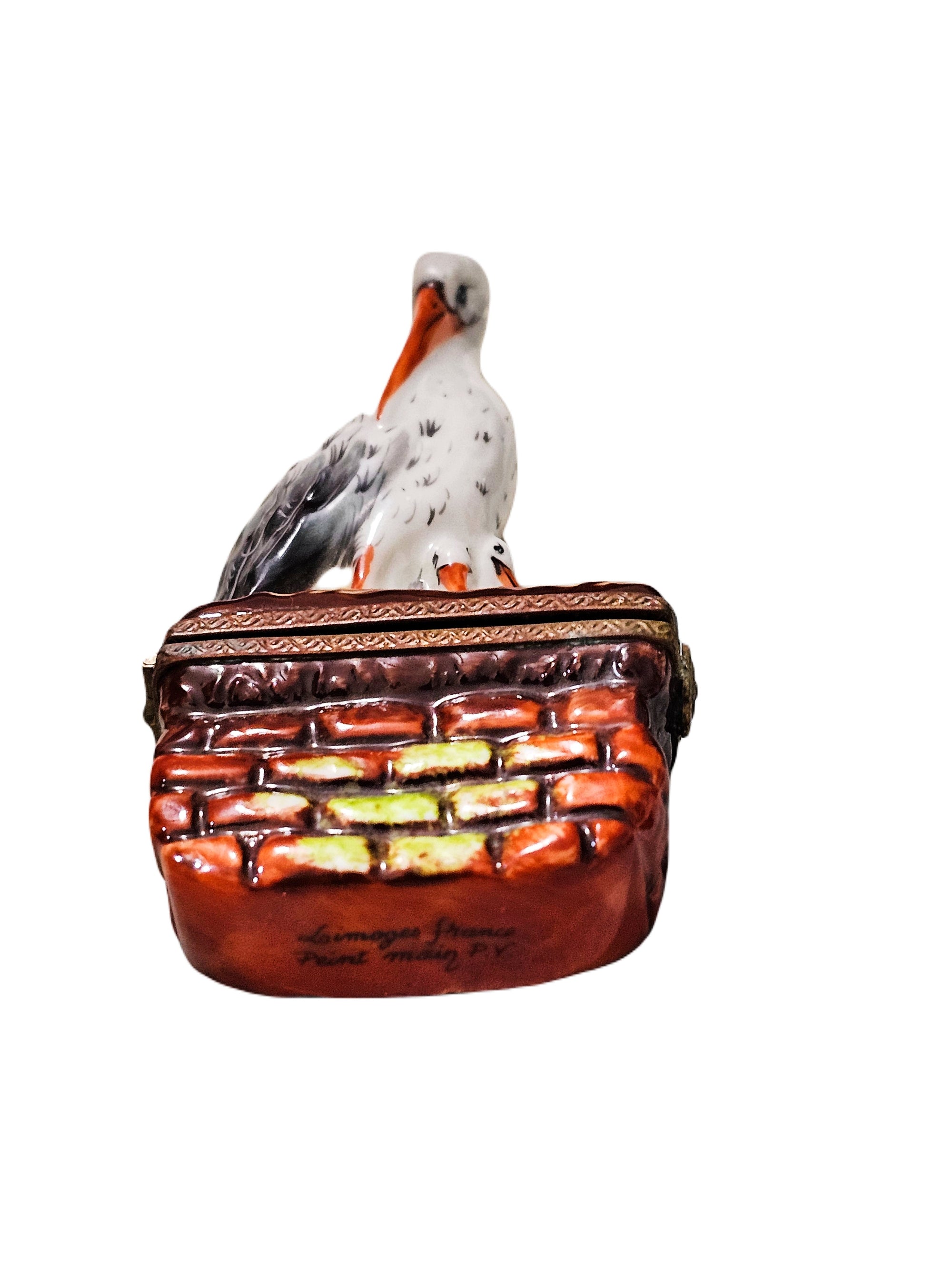 Stork Perched Wall Box Porcelain Limoges bird French Trinket Box