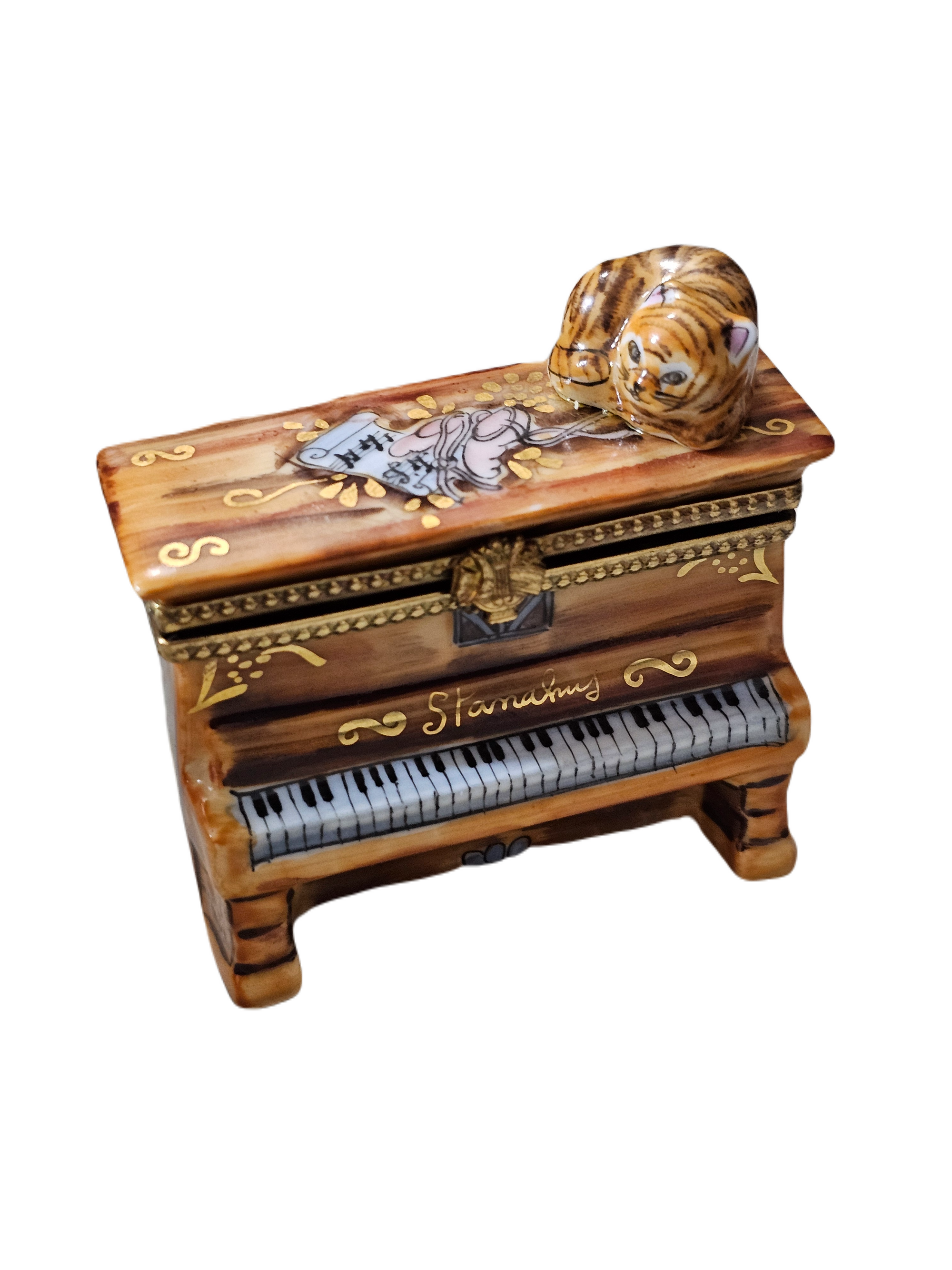 Cat on Piano Limoges Box Porcelain Limoges art fine music cat French Trinket Box
