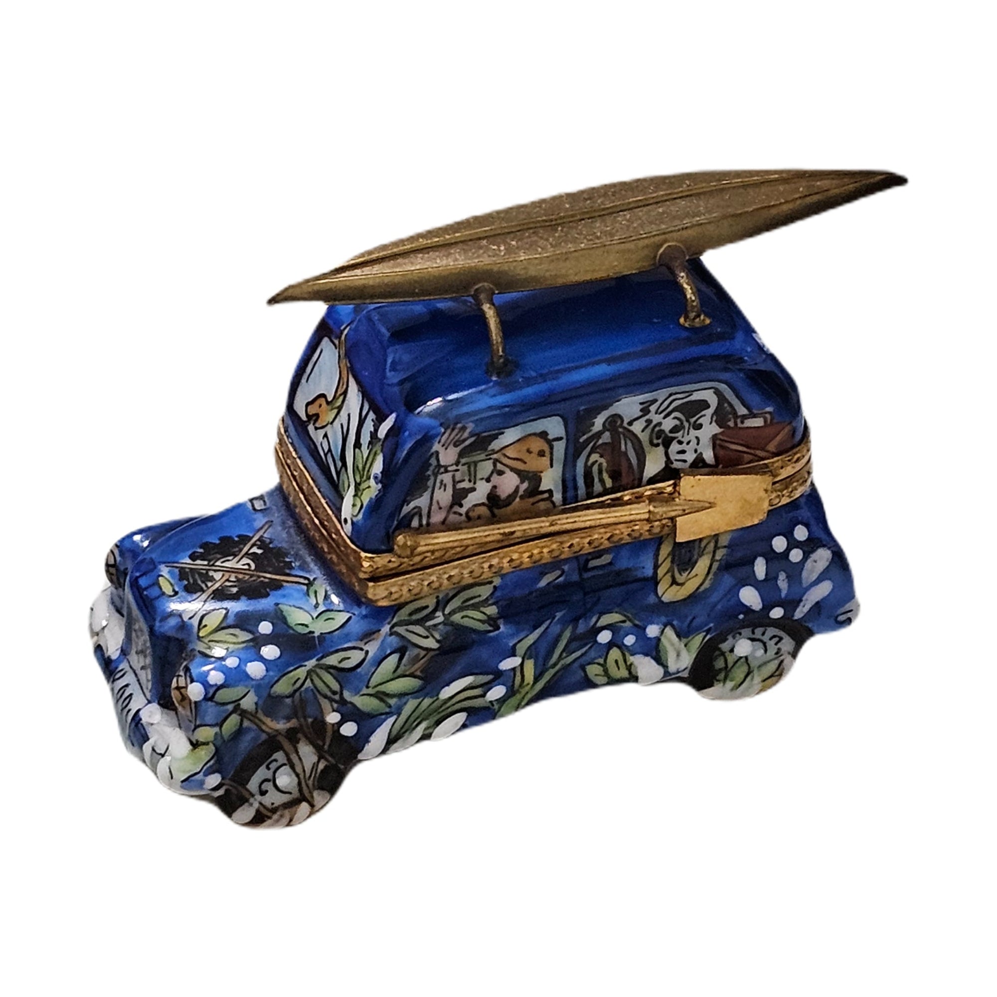 Blue Surfer Car Treasure Box Porcelain Limoges sport vehicles French Trinket Box