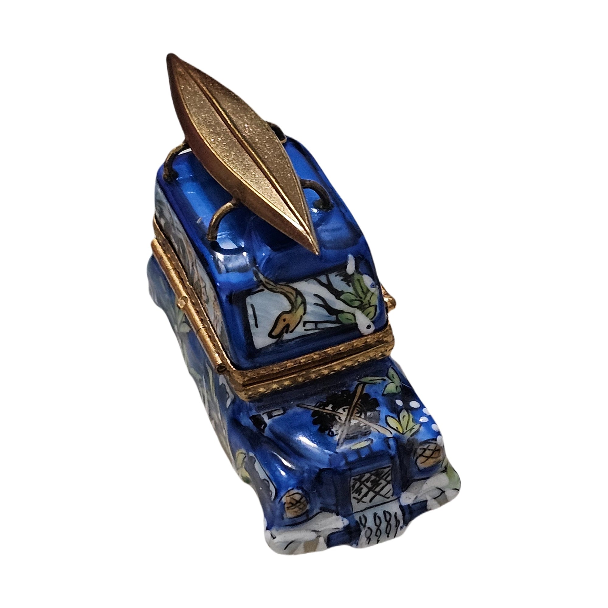 Blue Surfer Car Treasure Box Porcelain Limoges sport vehicles French Trinket Box