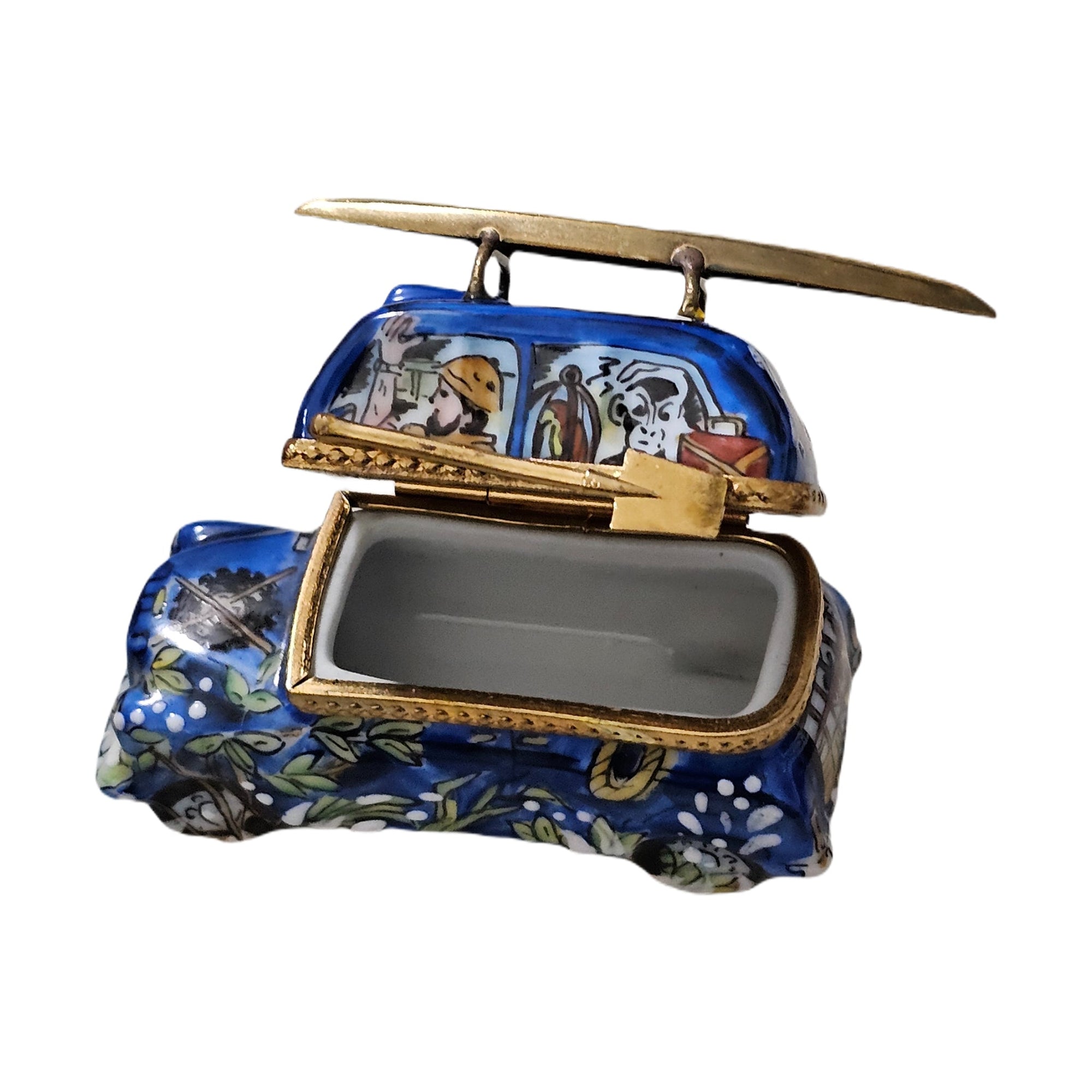Blue Surfer Car Treasure Box Porcelain Limoges sport vehicles French Trinket Box
