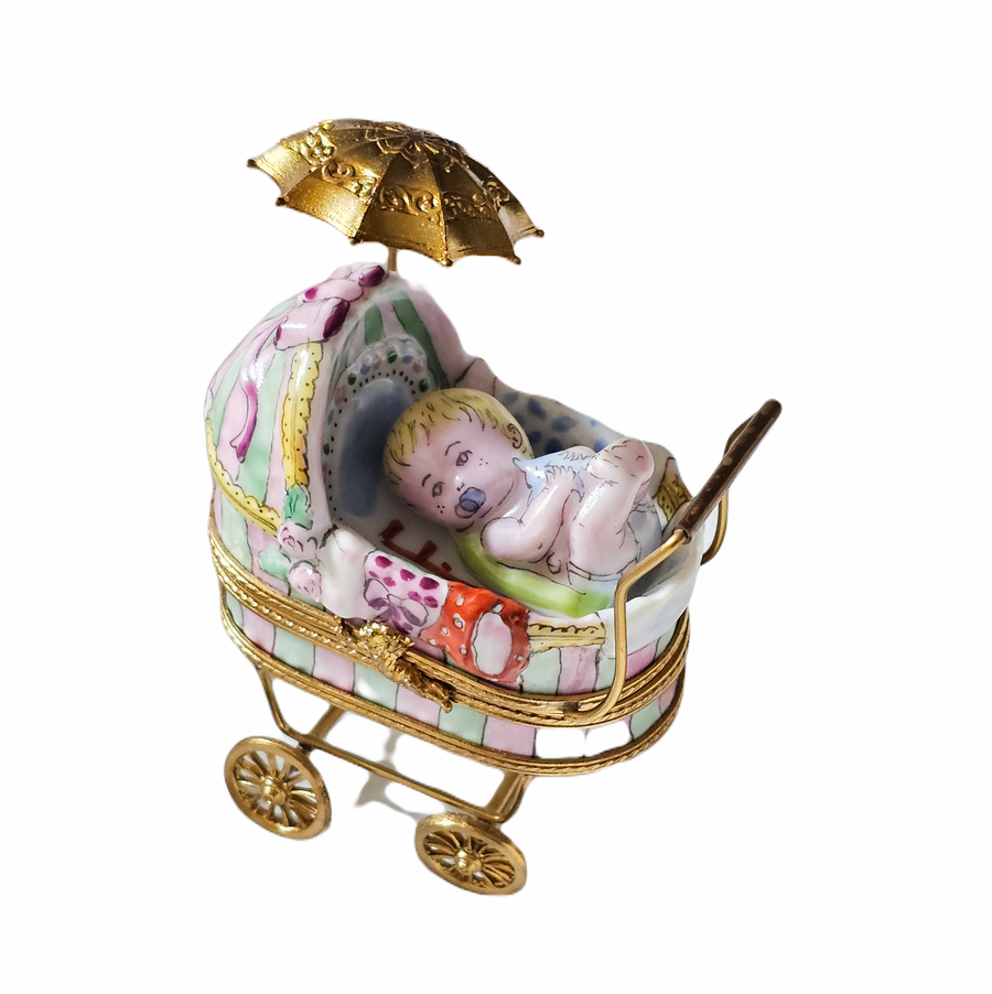 Charming Baby Carriage Limoges Box Porcelain Limoges baby figurines maternity French Trinket Box