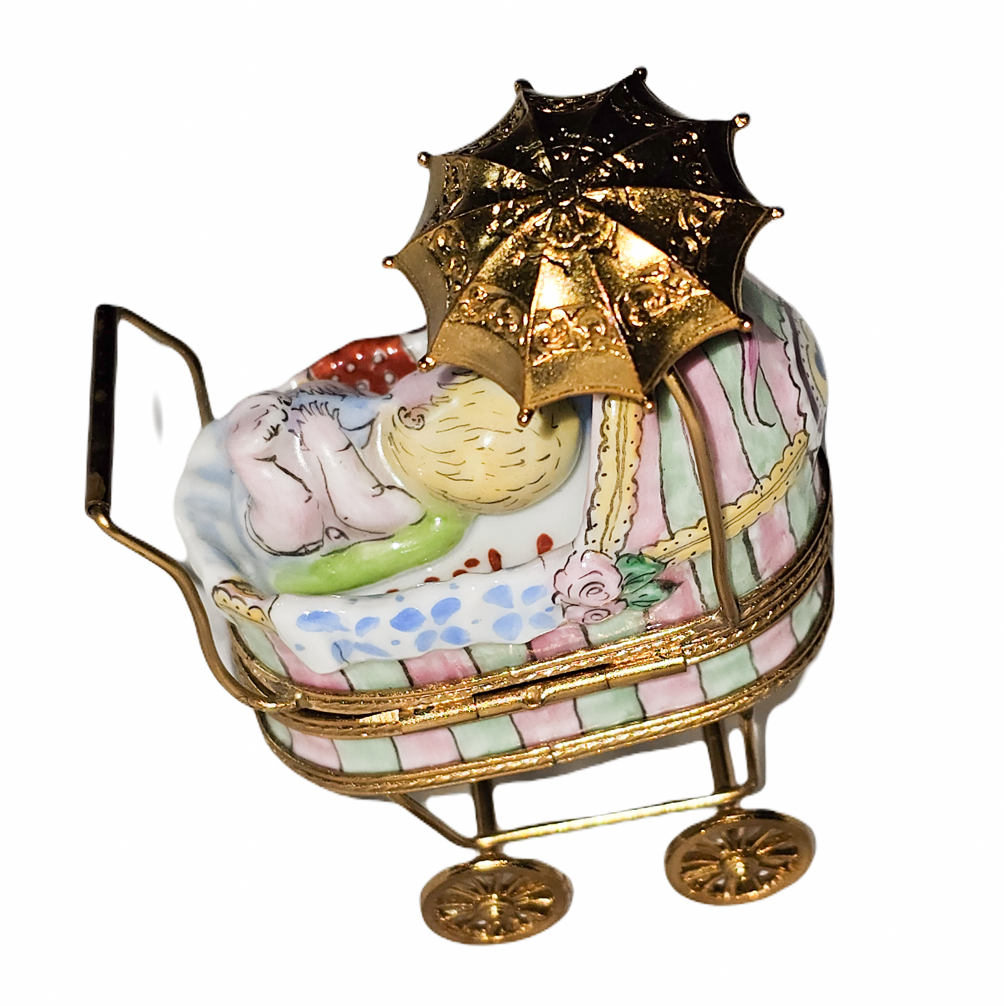 Charming Baby Carriage Limoges Box Porcelain Limoges baby figurines maternity French Trinket Box