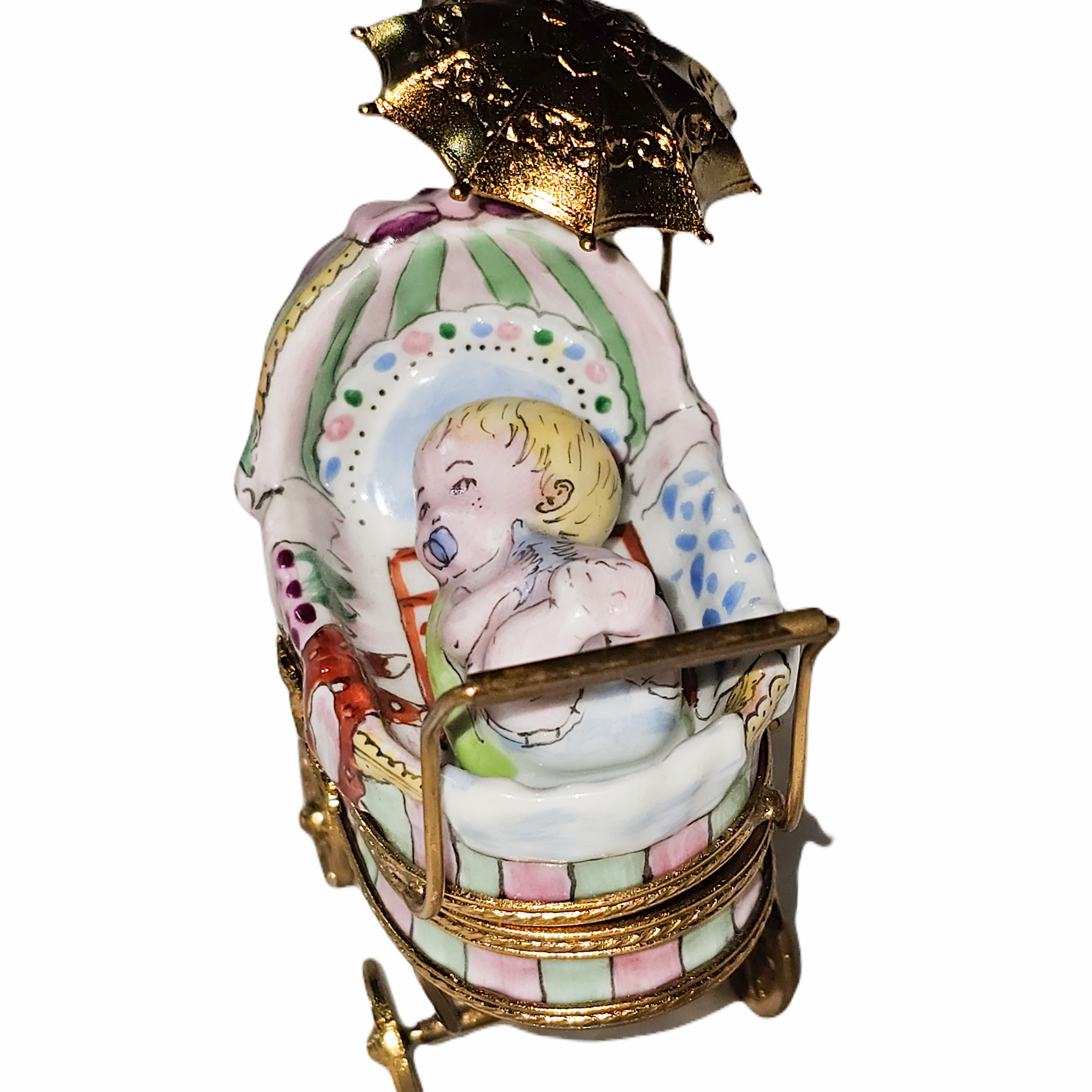 Charming Baby Carriage Limoges Box Porcelain Limoges baby figurines maternity French Trinket Box