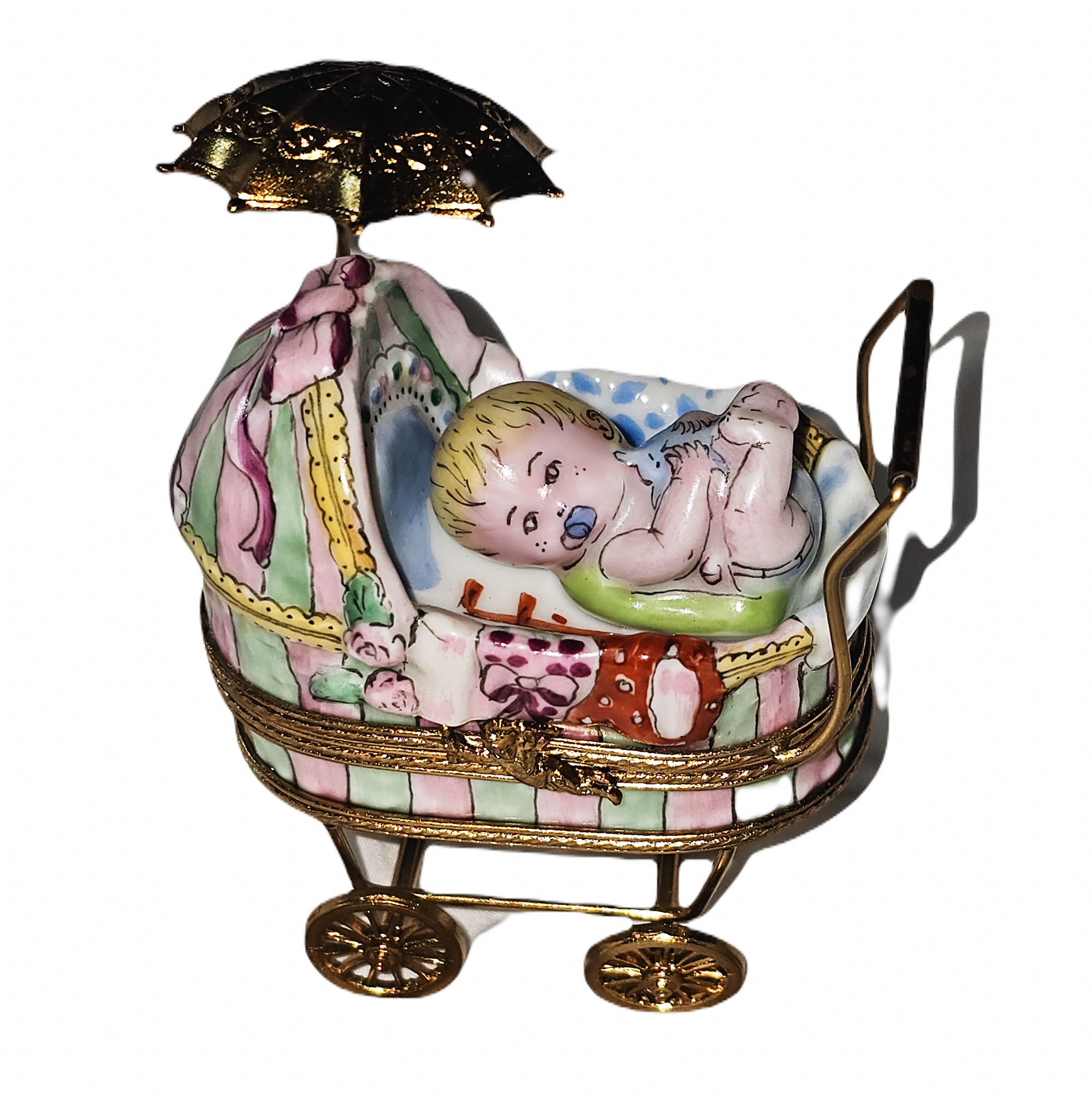 Charming Baby Carriage Limoges Box Porcelain Limoges baby figurines maternity French Trinket Box