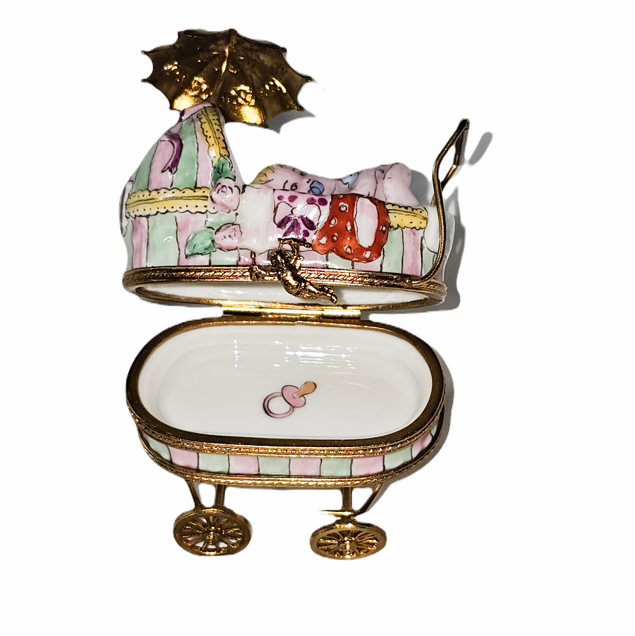 Charming Baby Carriage Limoges Box Porcelain Limoges baby figurines maternity French Trinket Box