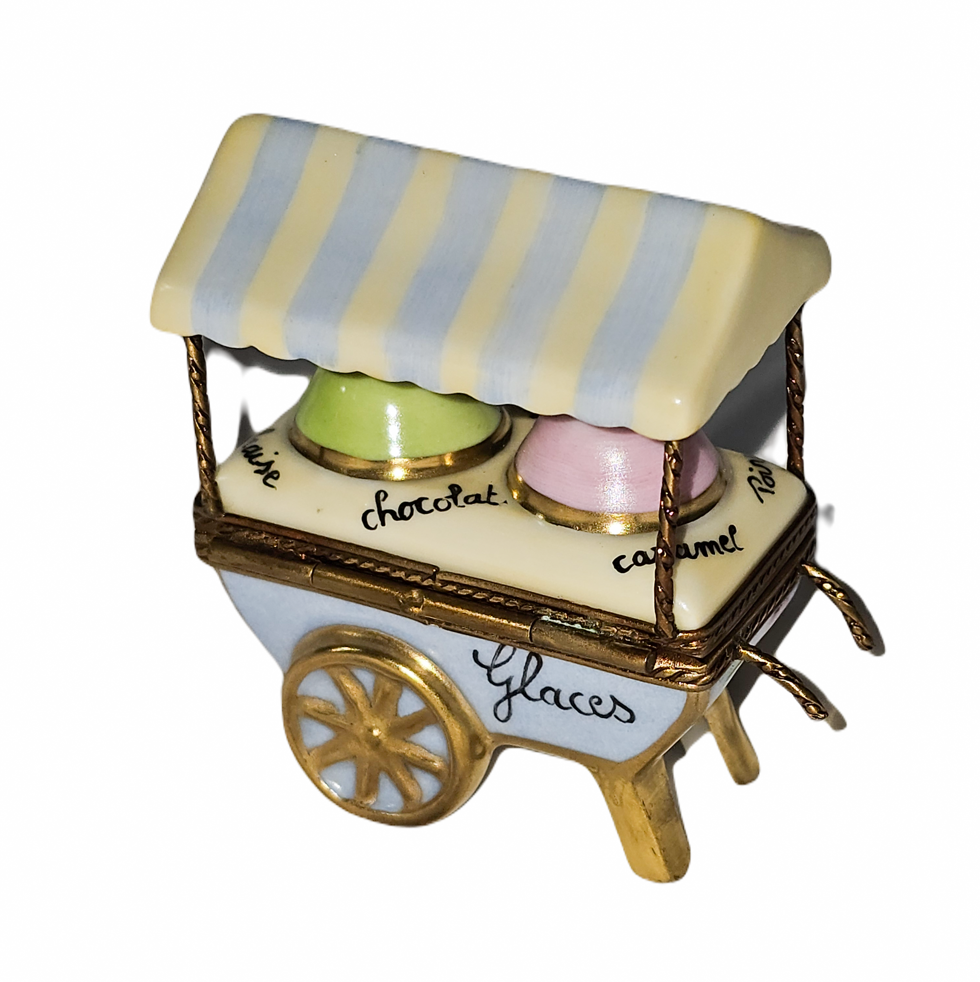 Whimsical Limoges Ice Cream Cart Porcelain Limoges Dessert Carnival French Trinket Box