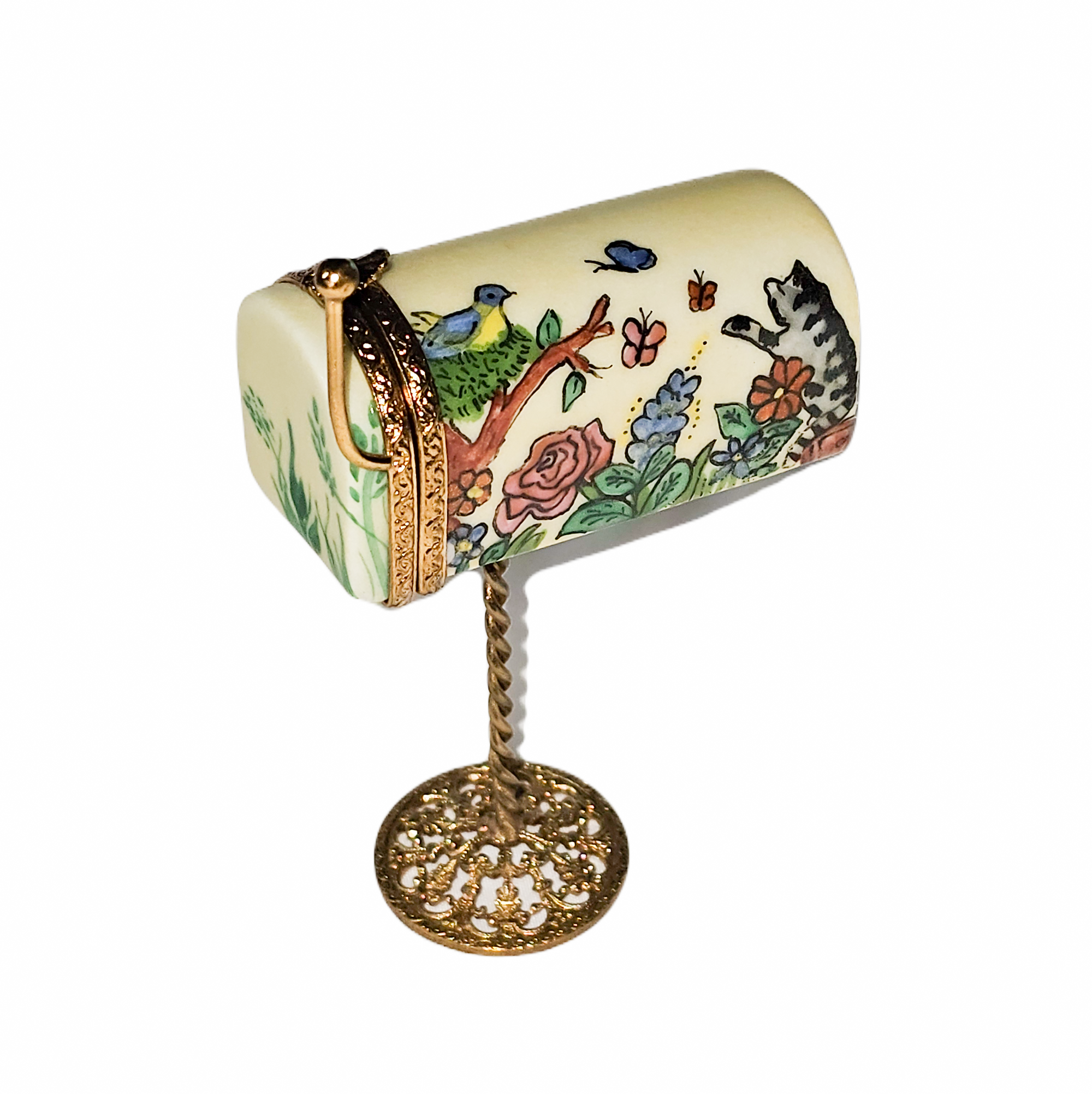 Charming Floral Limoges Mailbox Porcelain Limoges garden home French Trinket Box