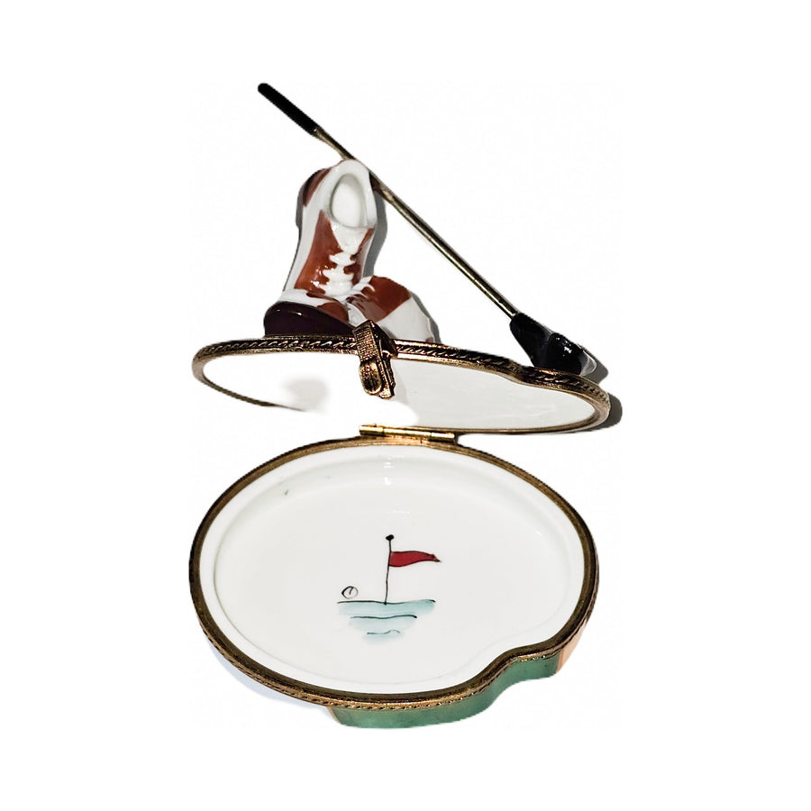 Golf Shoes and Club Limoges box, hand-painted porcelain made in France
