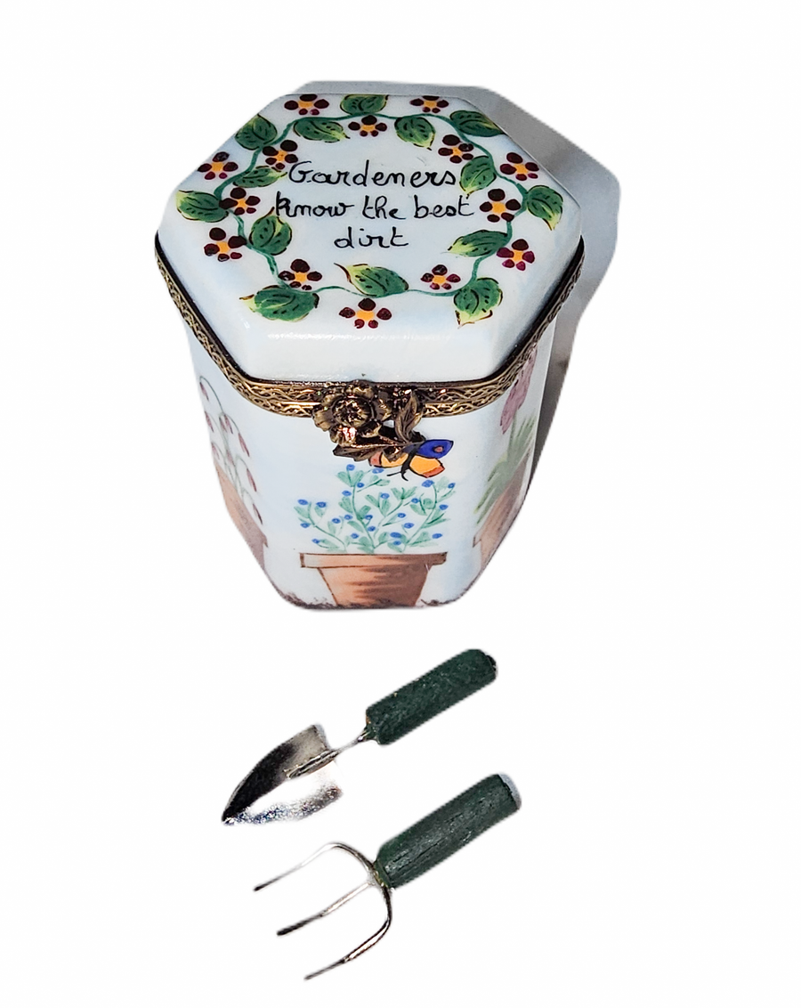 Garden Hexa Box With Tools Porcelain Limoges garden French Trinket Box