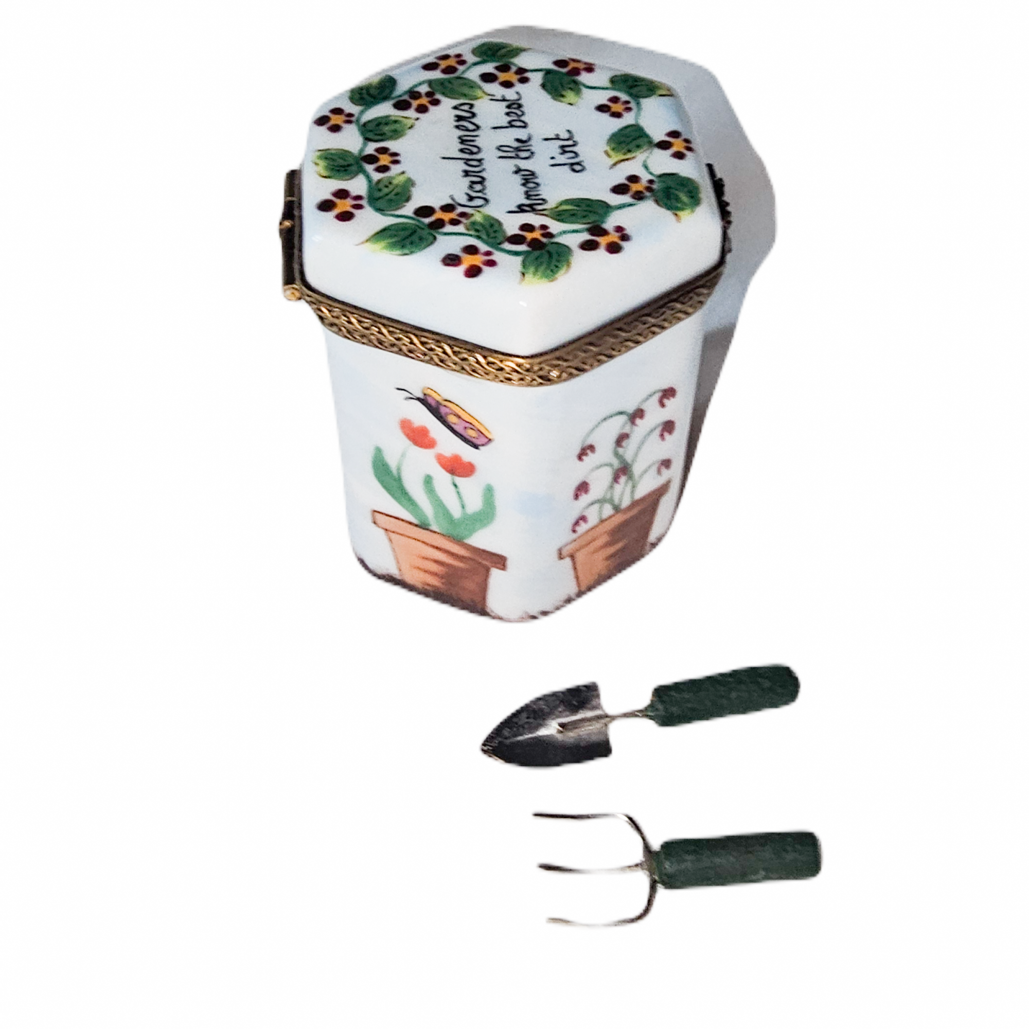 Garden Hexa Box With Tools Porcelain Limoges garden French Trinket Box