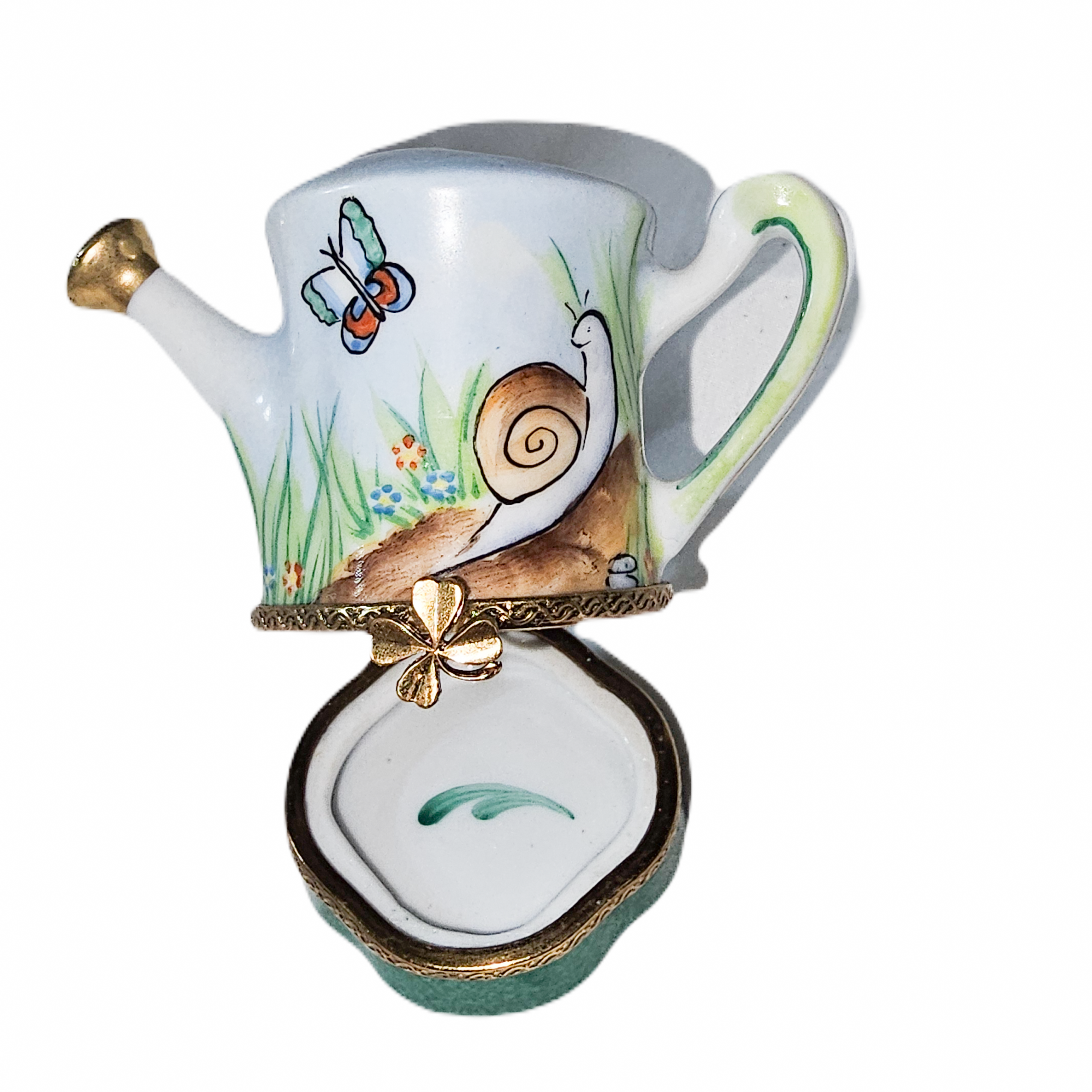 Whimsical Snail Watering Can Porcelain Limoges garden French Trinket Box