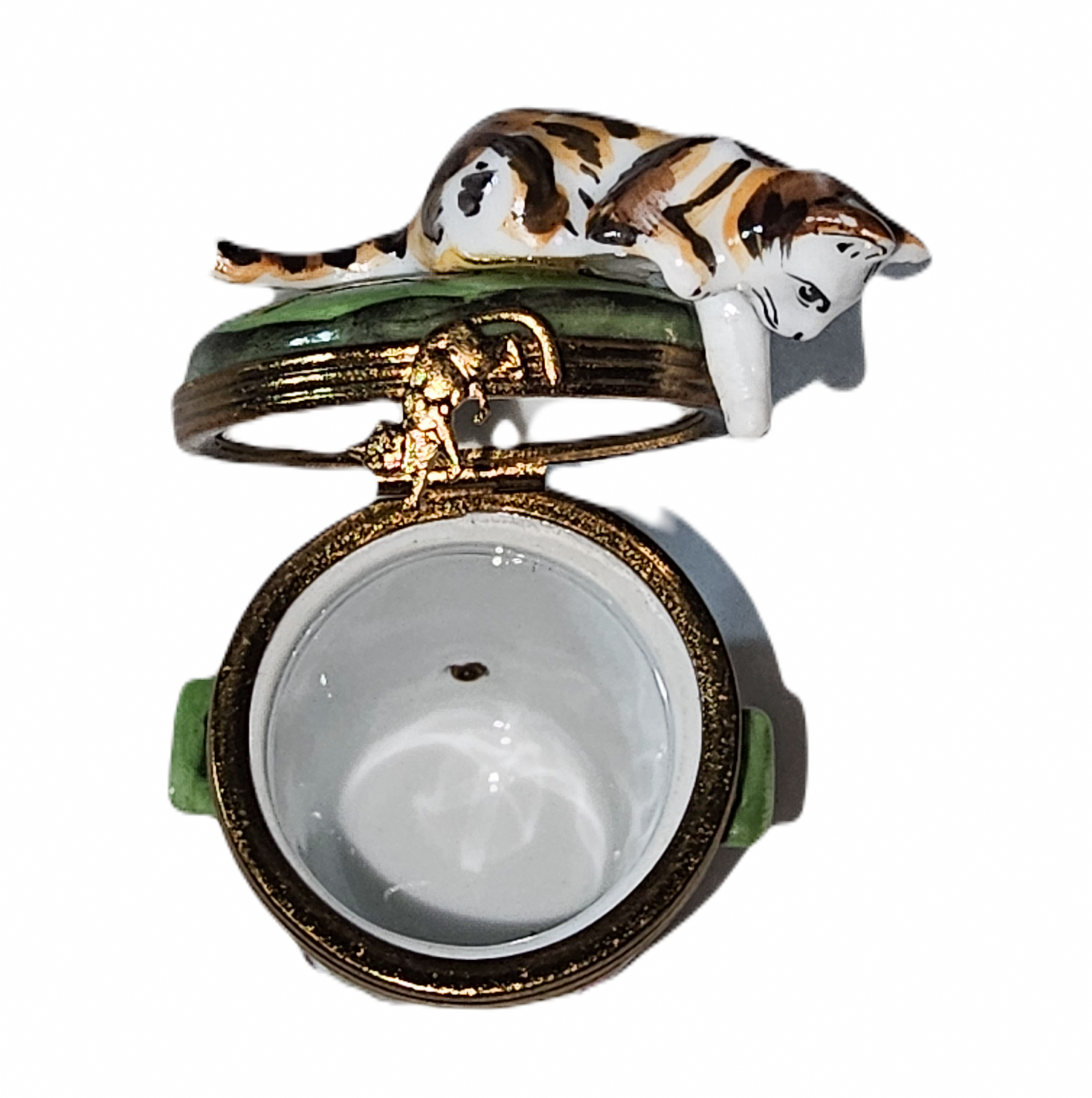 Whimsical Cat Trashcan Box Porcelain Limoges cat French Trinket Box