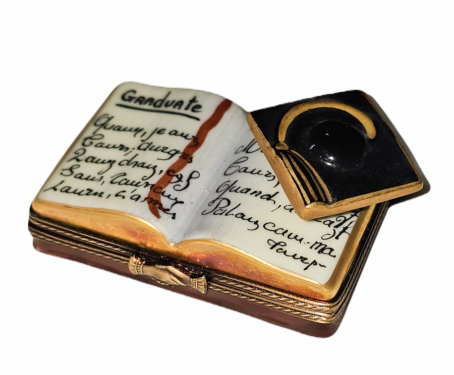 Graduation Cap on Book Limoges Box Porcelain Limoges Graduation professional French Trinket Box