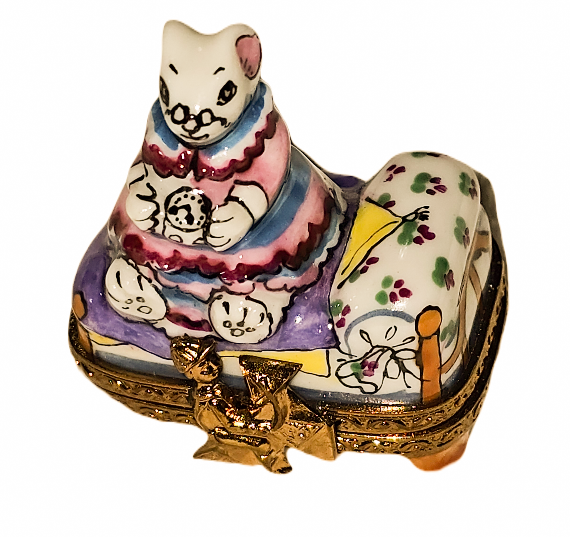 Cozy Mouse Bed Limoges Box Porcelain Limoges rabbit mice mouse French Trinket Box