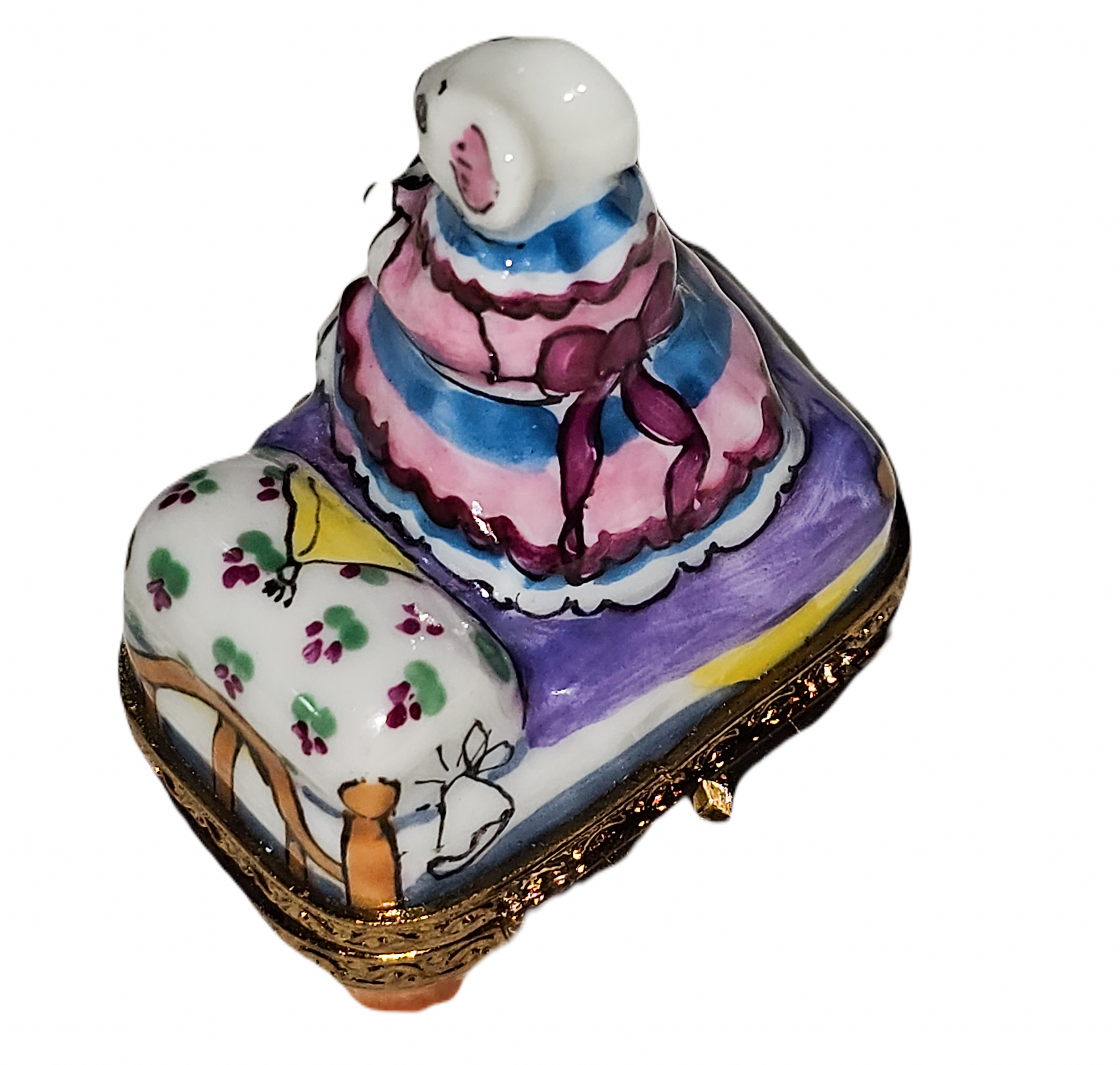 Cozy Mouse Bed Limoges Box Porcelain Limoges rabbit mice mouse French Trinket Box