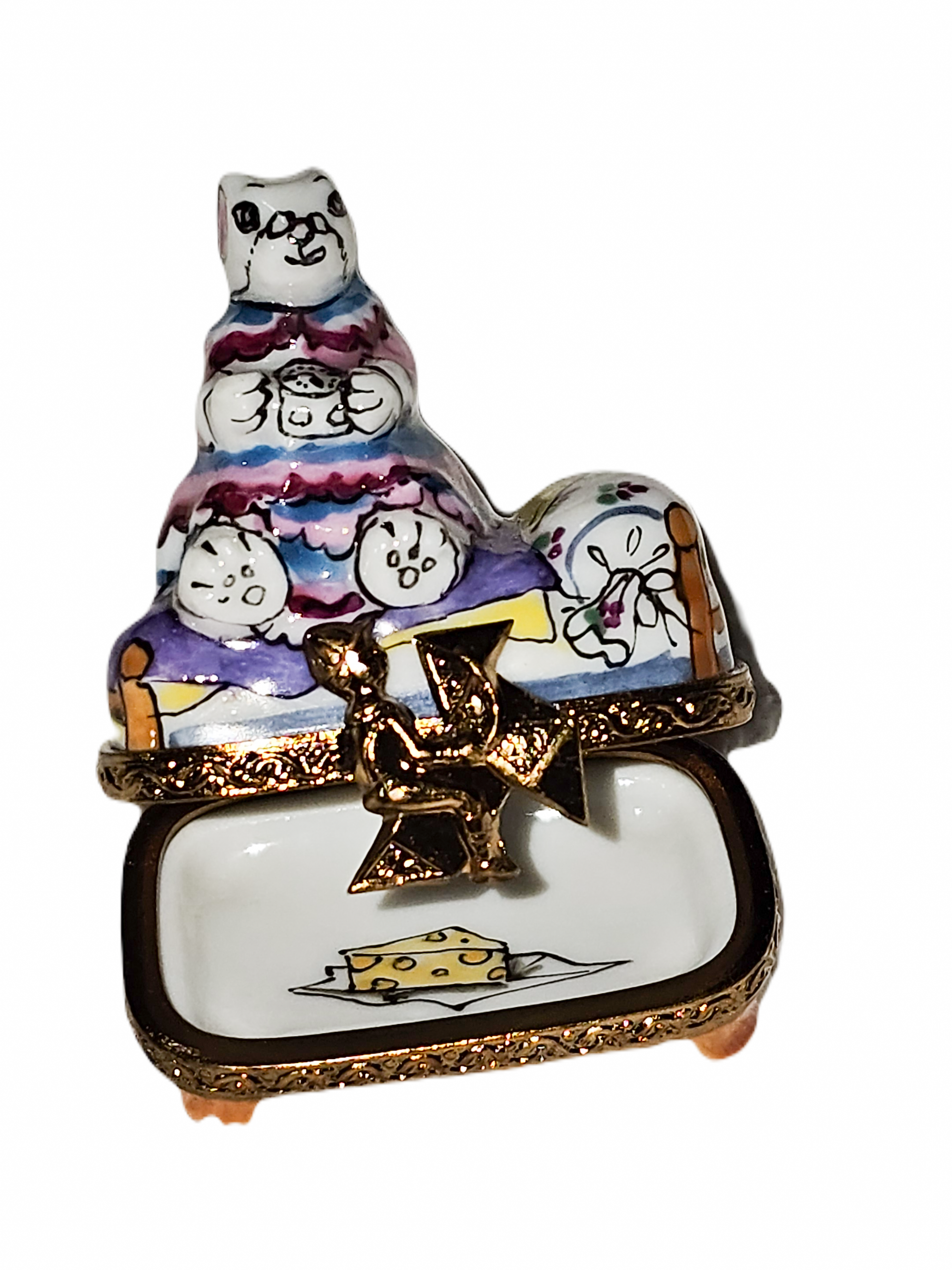 Cozy Mouse Bed Limoges Box Porcelain Limoges rabbit mice mouse French Trinket Box