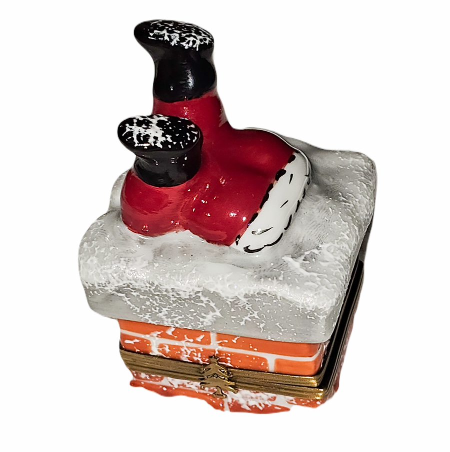 Santa's Chimney Surprise Box Porcelain Limoges Santa Claus French Trinket Box