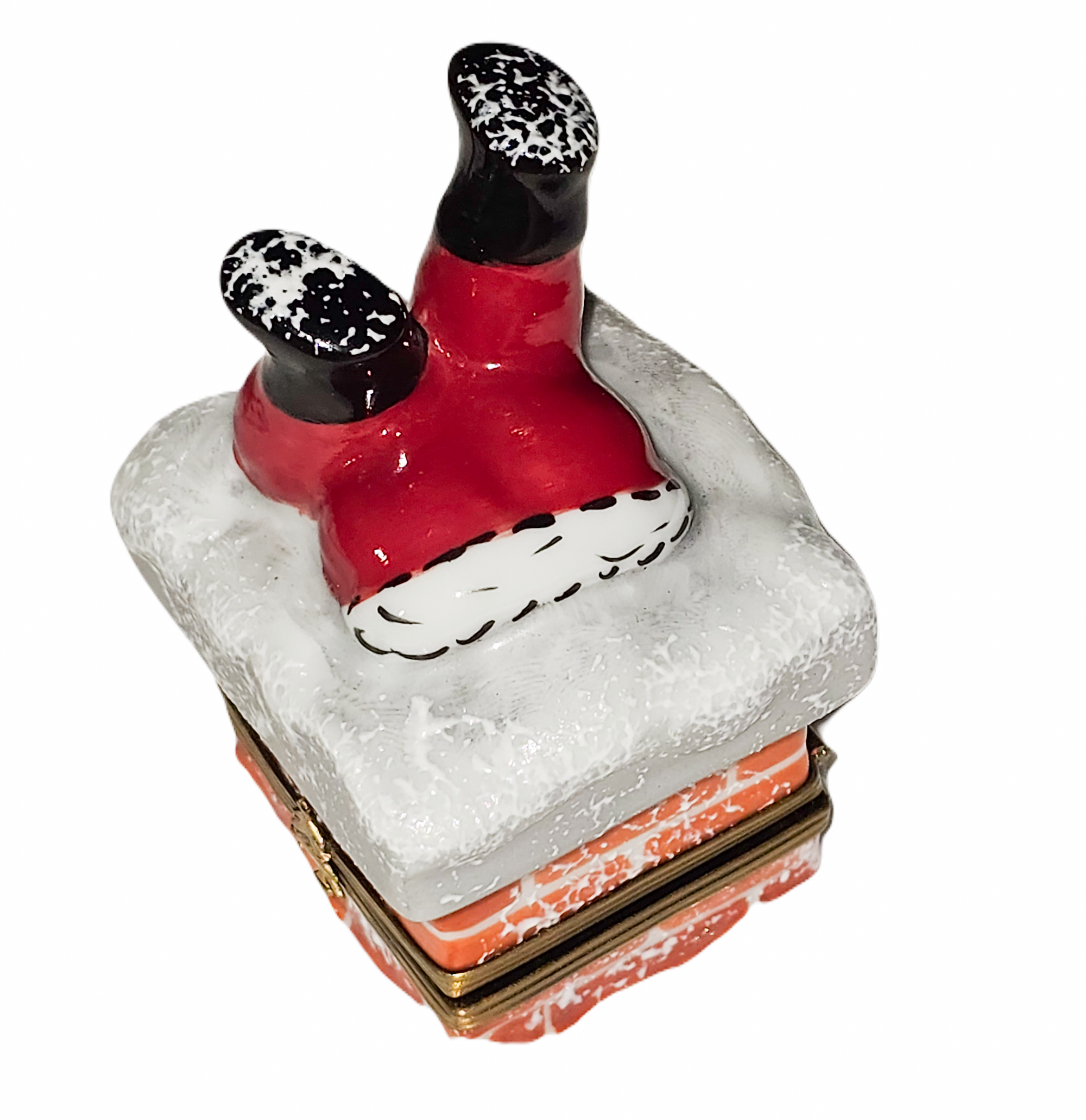 Santa's Chimney Surprise Box Porcelain Limoges Santa Claus French Trinket Box