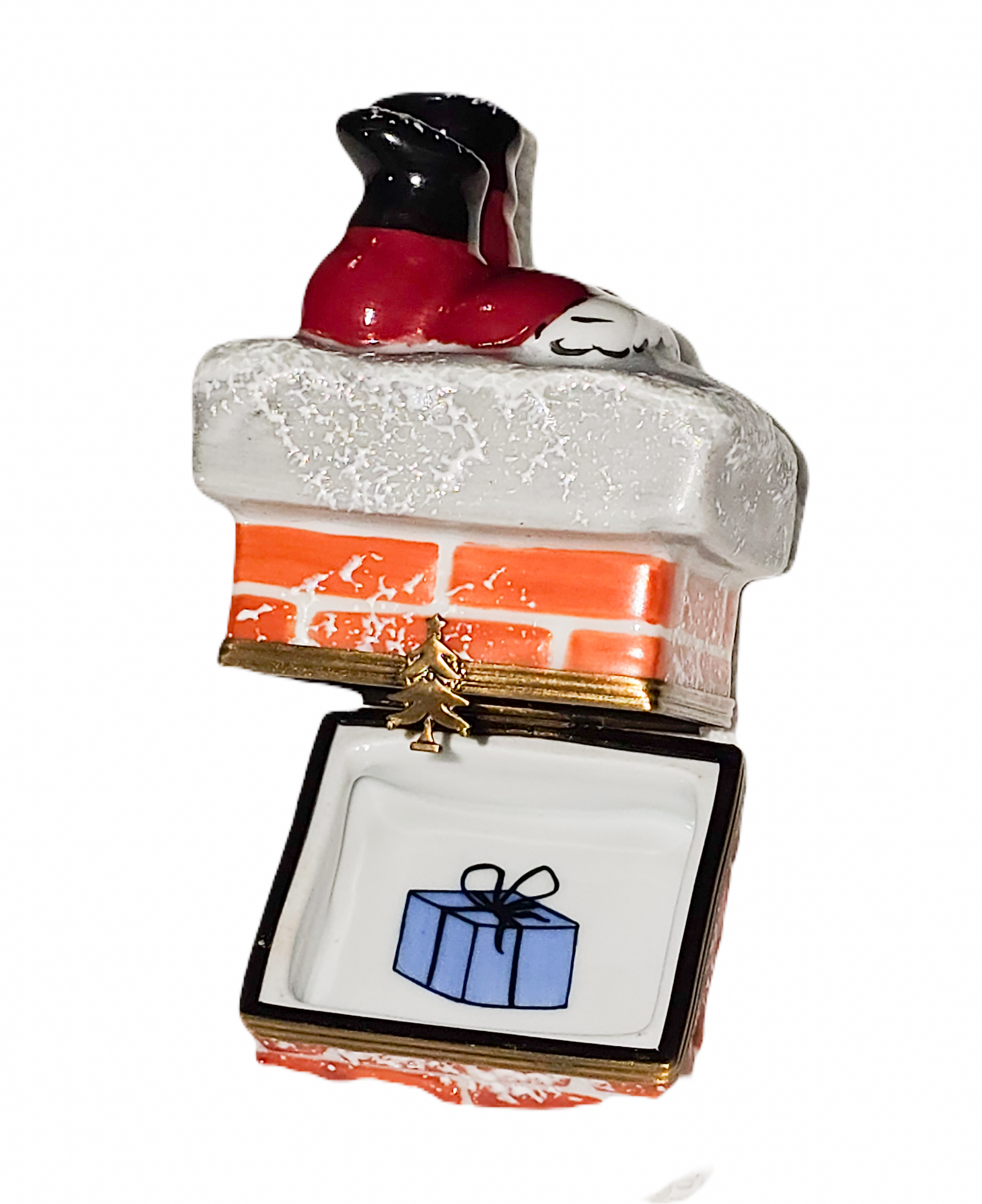 Santa's Chimney Surprise Box Porcelain Limoges Santa Claus French Trinket Box