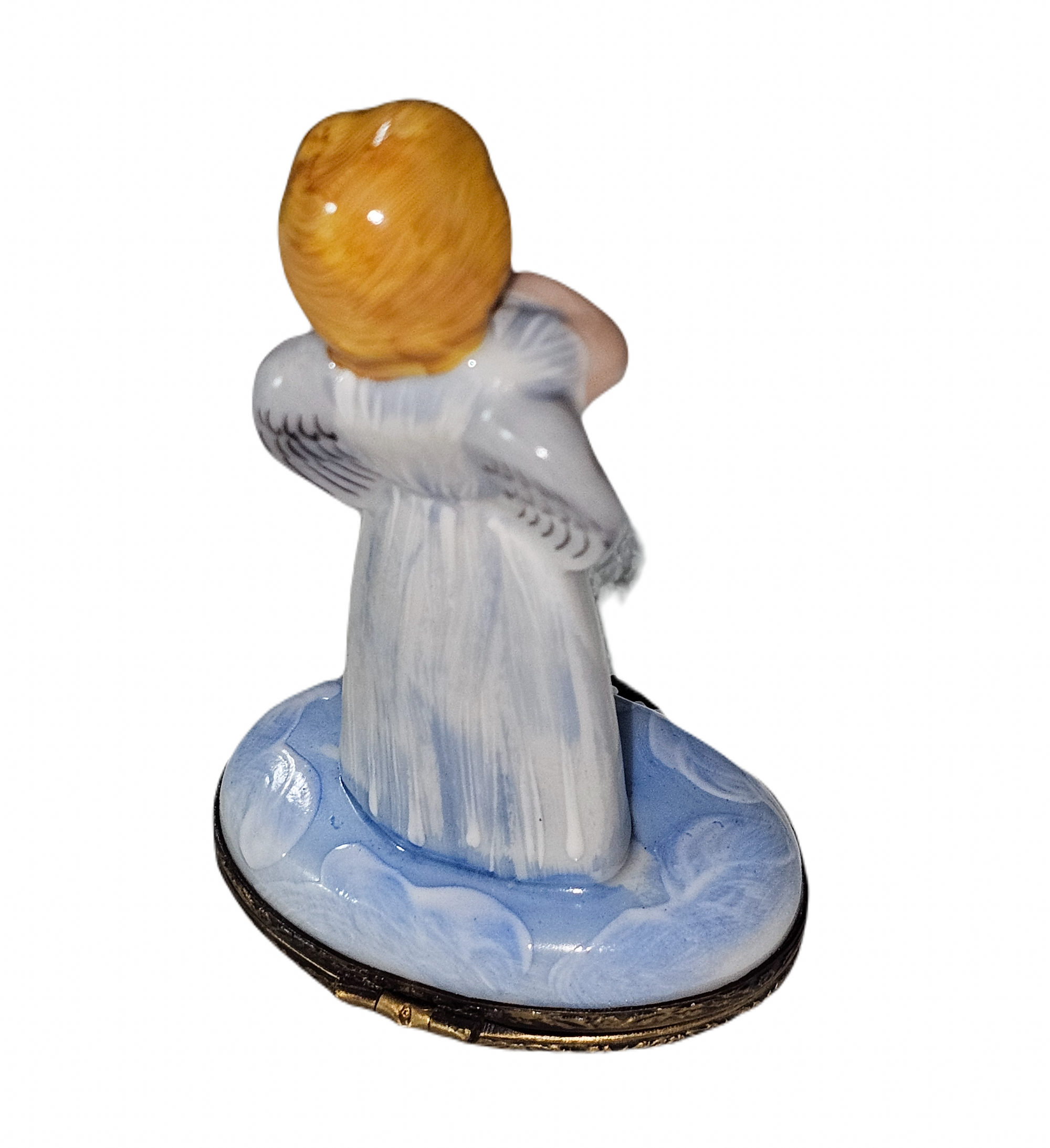 Blue Angel Playing Violin Porcelain Limoges angel French Trinket Box