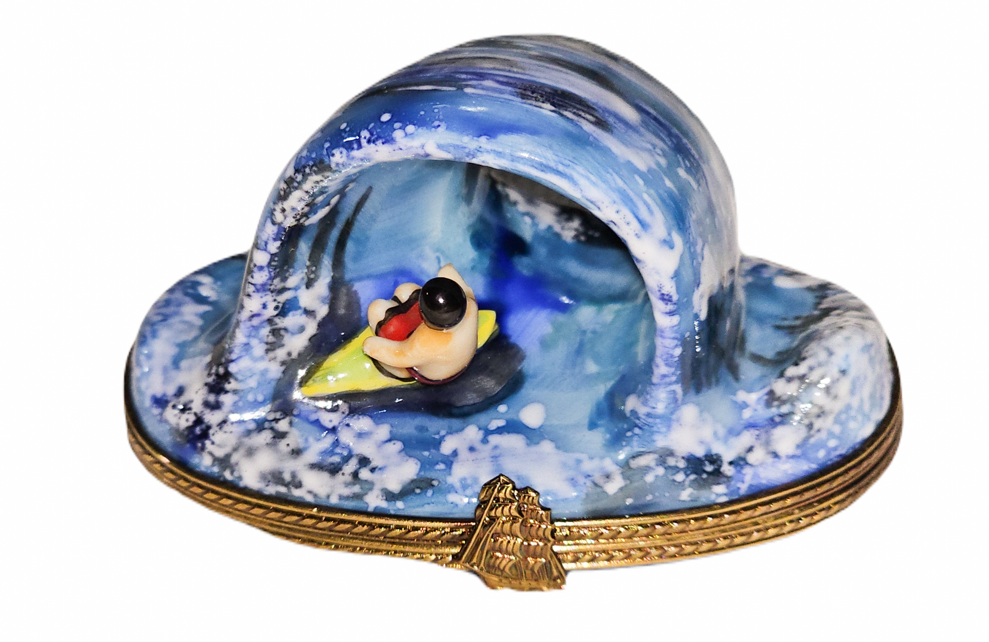 Surfer on Dynamic Wave Porcelain Limoges sports beach French Trinket Box