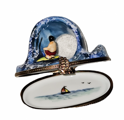 Surfer on Dynamic Wave Porcelain Limoges sports beach French Trinket Box