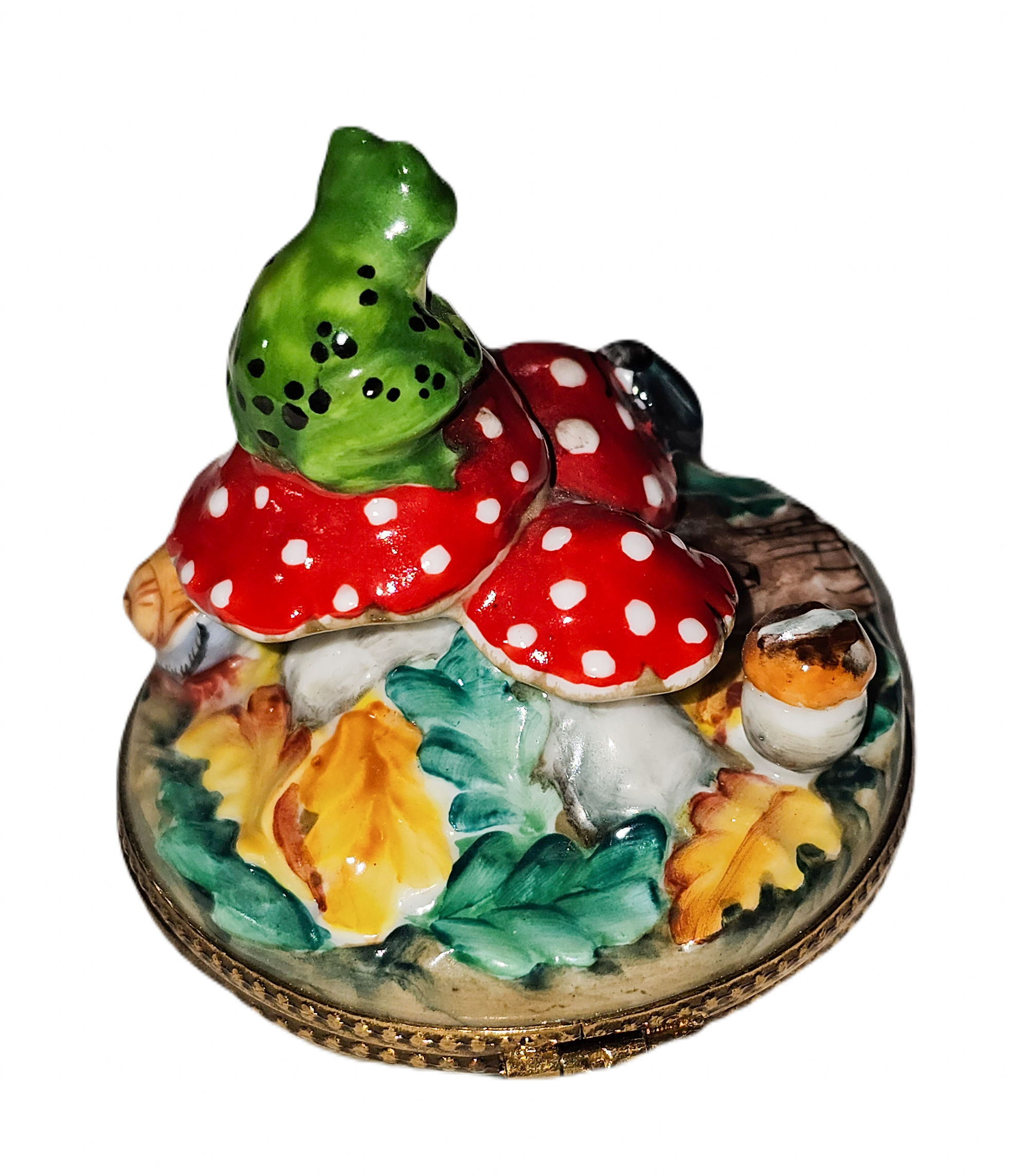 Frog on Whimsical Mushrooms Box Porcelain Limoges frog French Trinket Box
