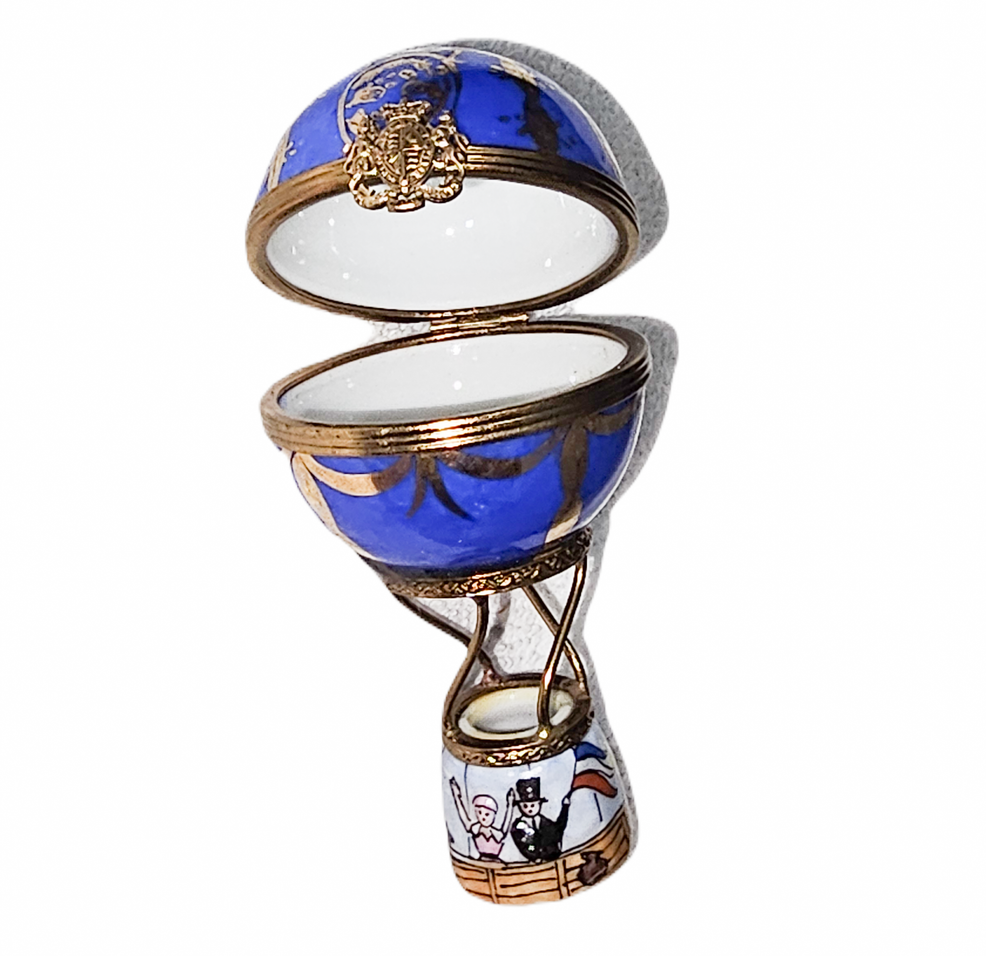 Blue Hot Air Balloon Treasure Porcelain Limoges travel carnival French Trinket Box
