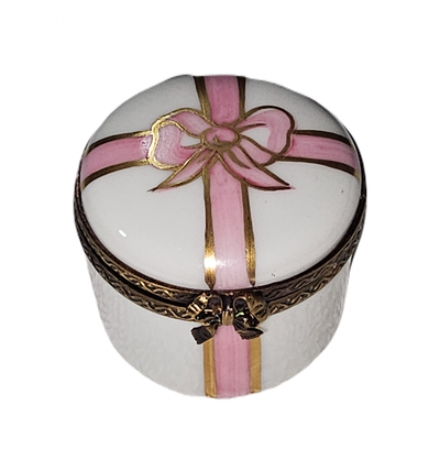 Mini Pink Ribbon Gift Box Porcelain Limoges birthday traditional French Trinket Box