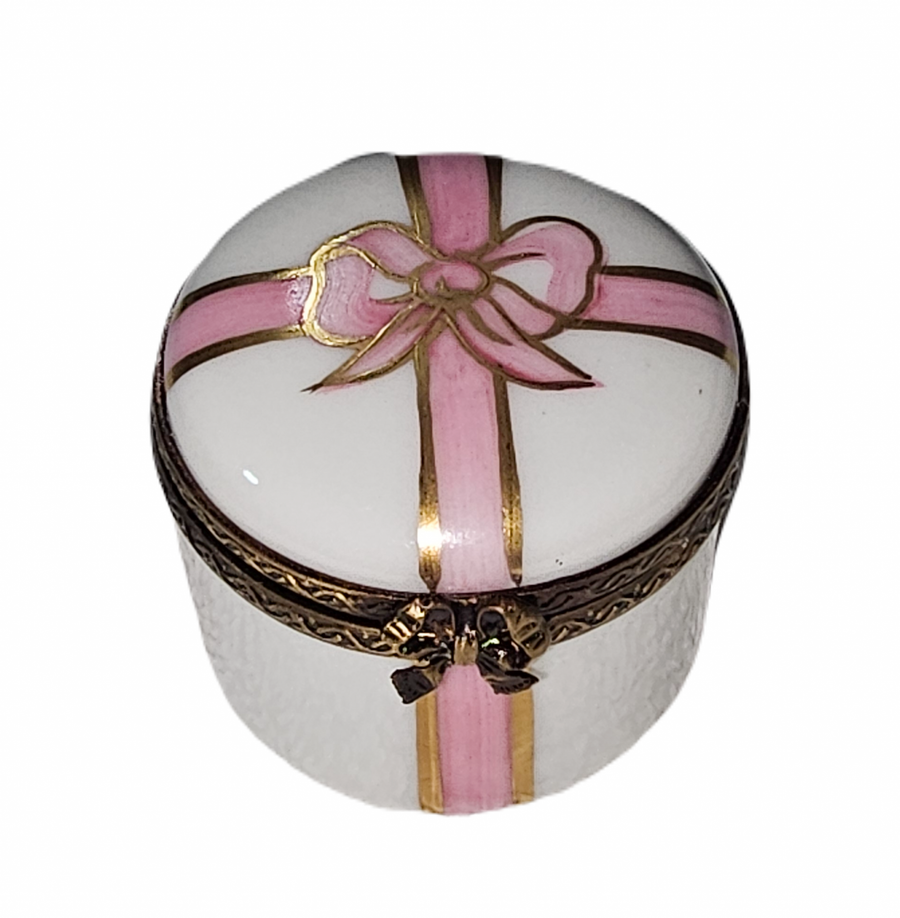 Mini Pink Ribbon Gift Box Porcelain Limoges birthday traditional French Trinket Box