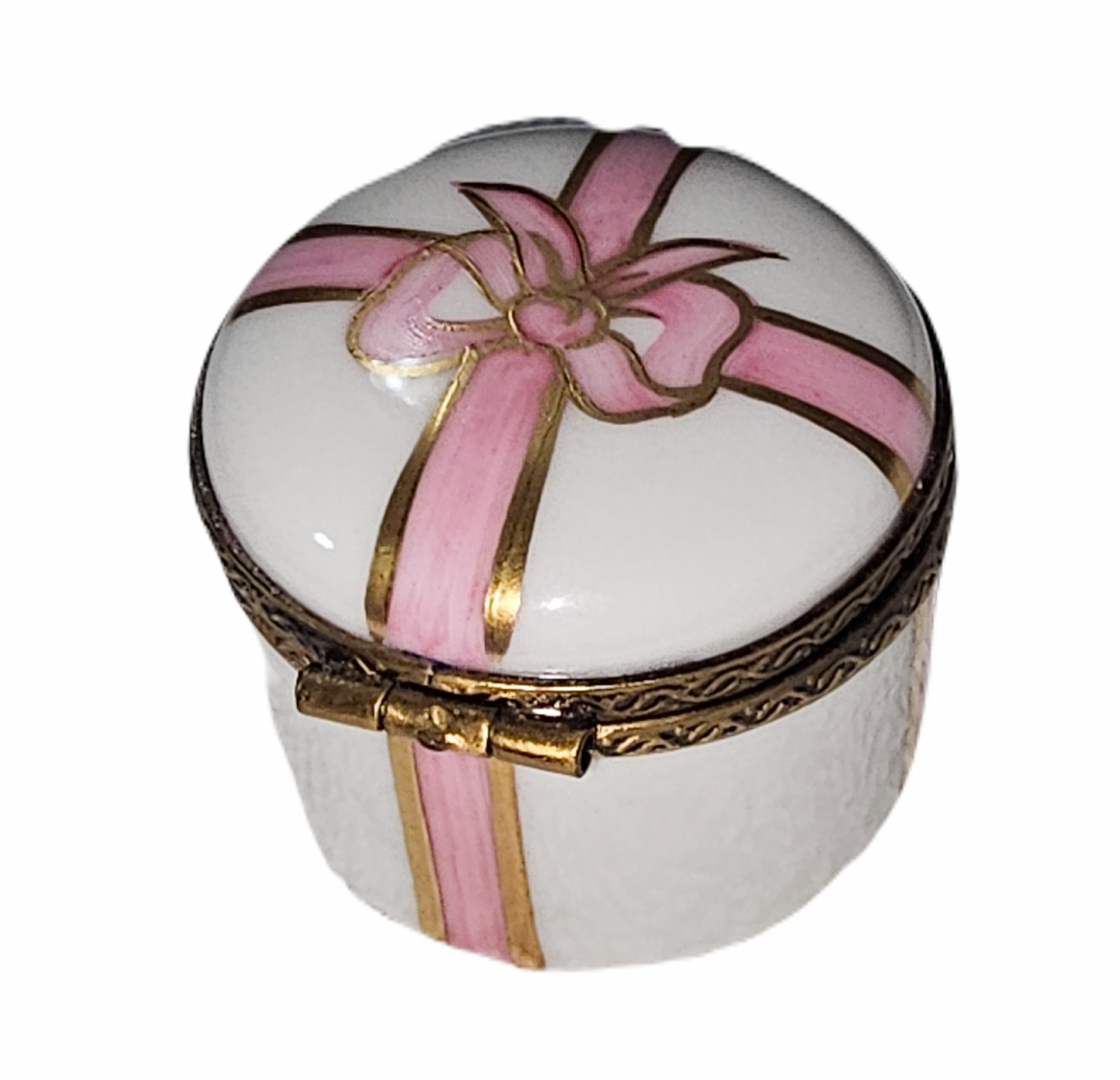 Mini Pink Ribbon Gift Box Porcelain Limoges birthday traditional French Trinket Box