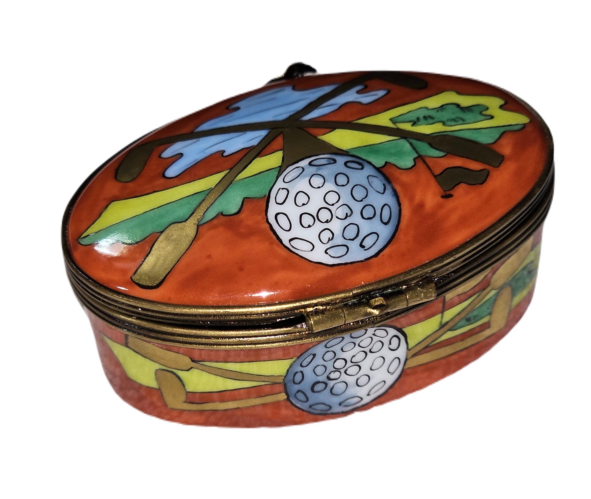 Vibrant Red Golf Keepsake Box Porcelain Limoges sports French Trinket Box