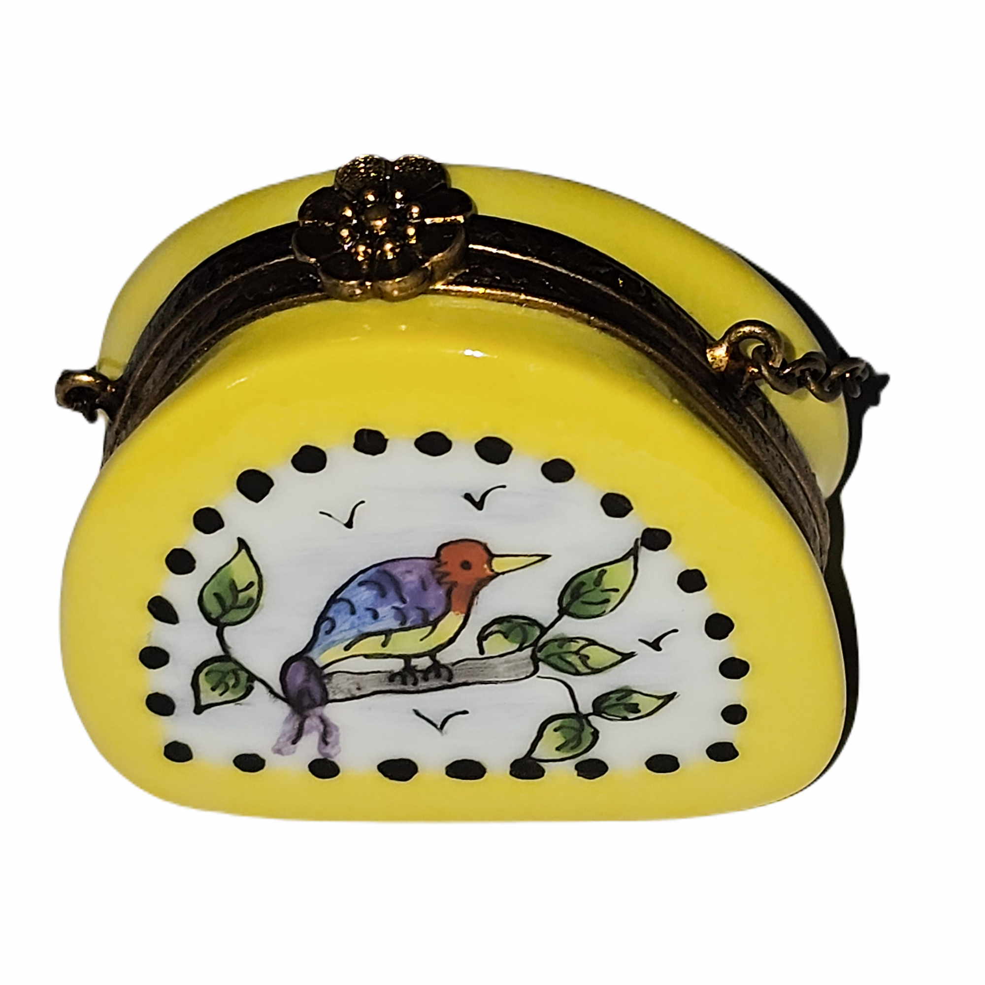 Charming Yellow Bird Purse Box Porcelain Limoges purse French Trinket Box