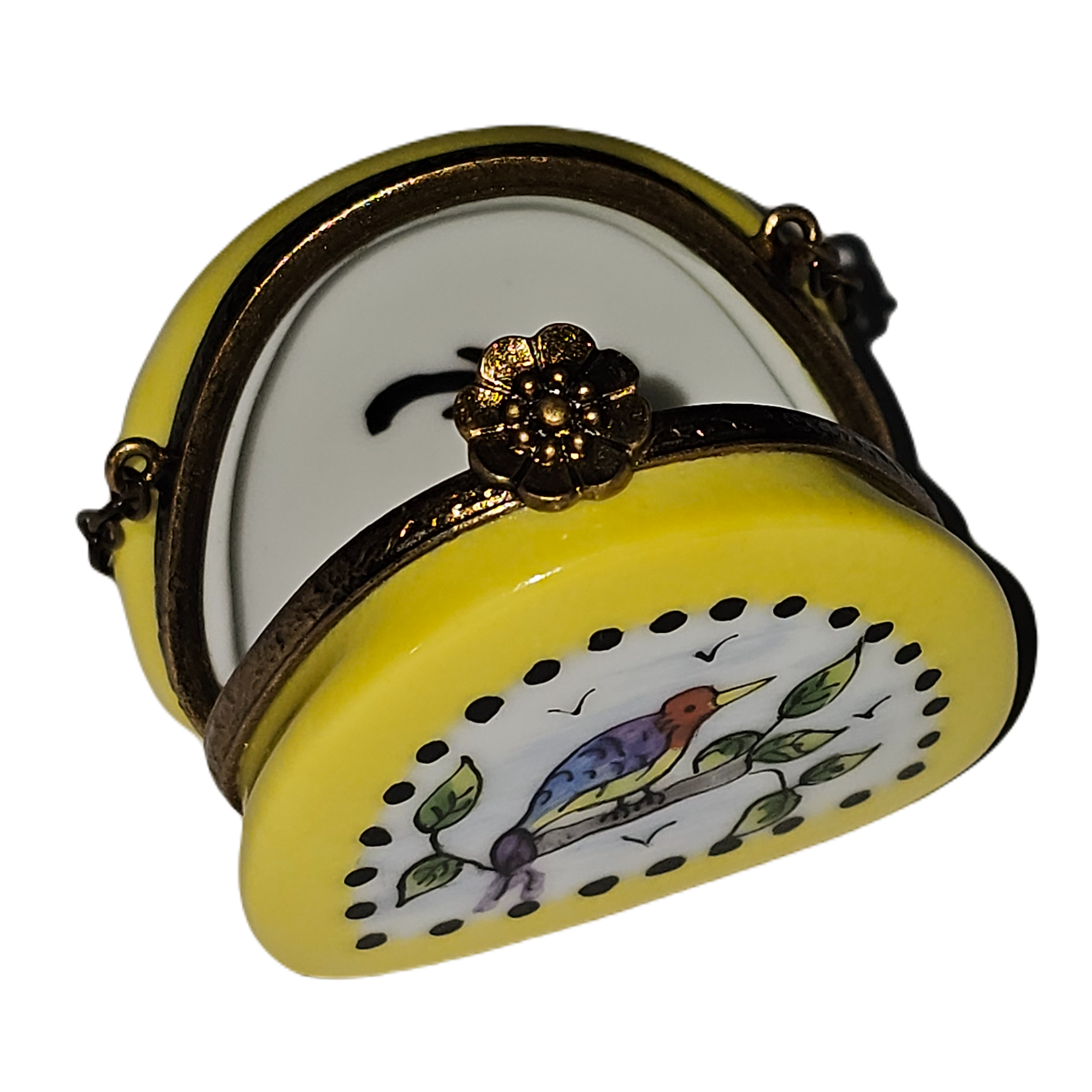 Charming Yellow Bird Purse Box Porcelain Limoges purse French Trinket Box