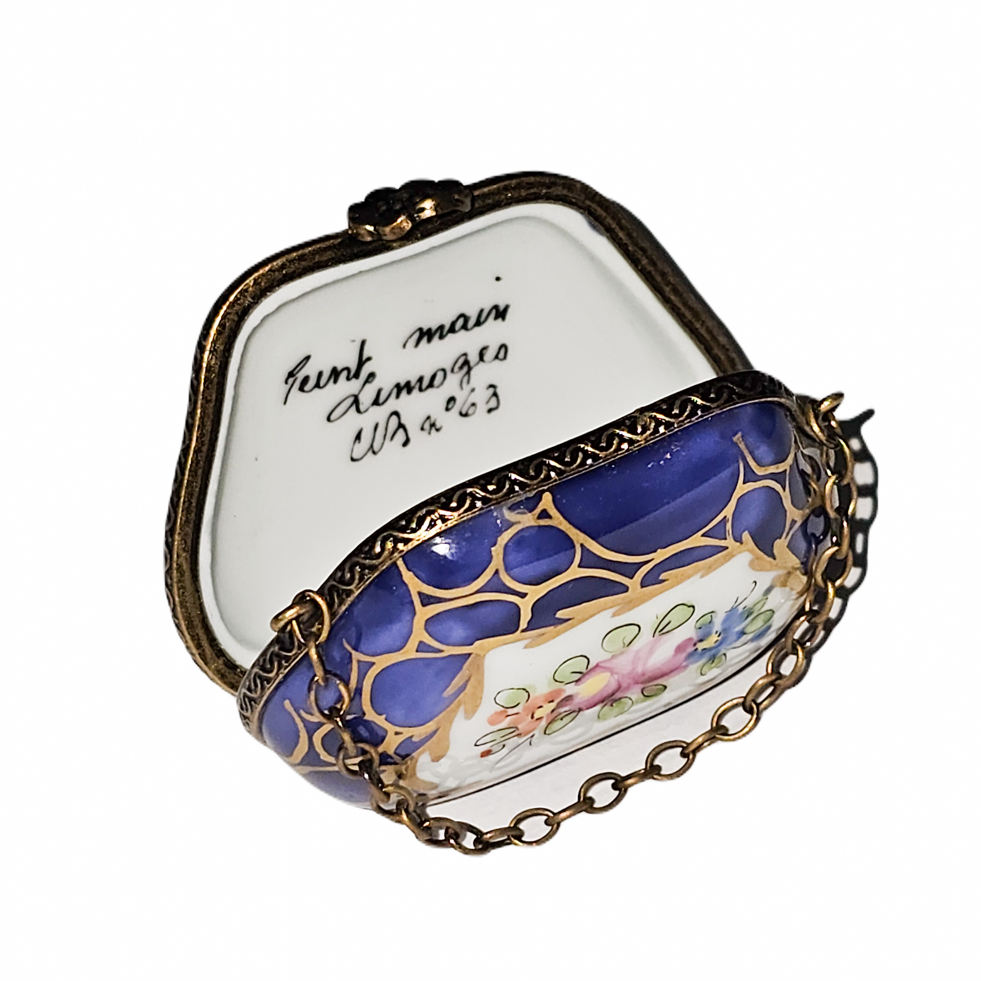 Dark Blue Purse with Gold Accents Porcelain Limoges purse French Trinket Box
