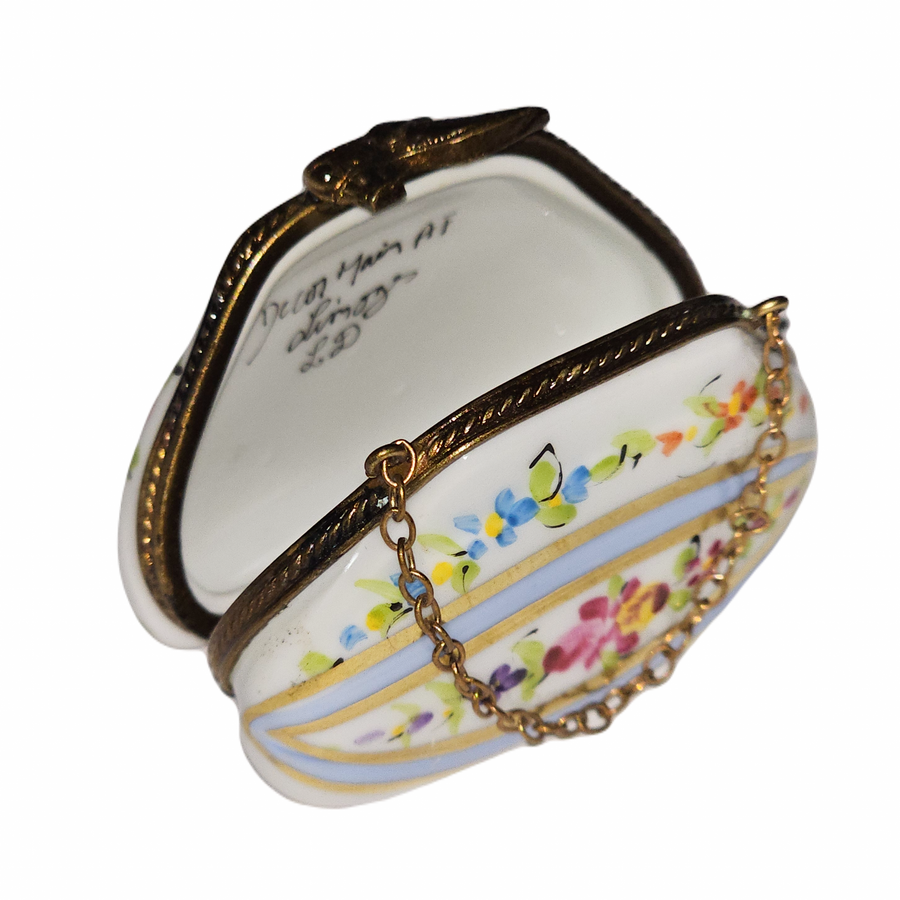 Charming Floral Limoges Box Porcelain Limoges purse French Trinket Box