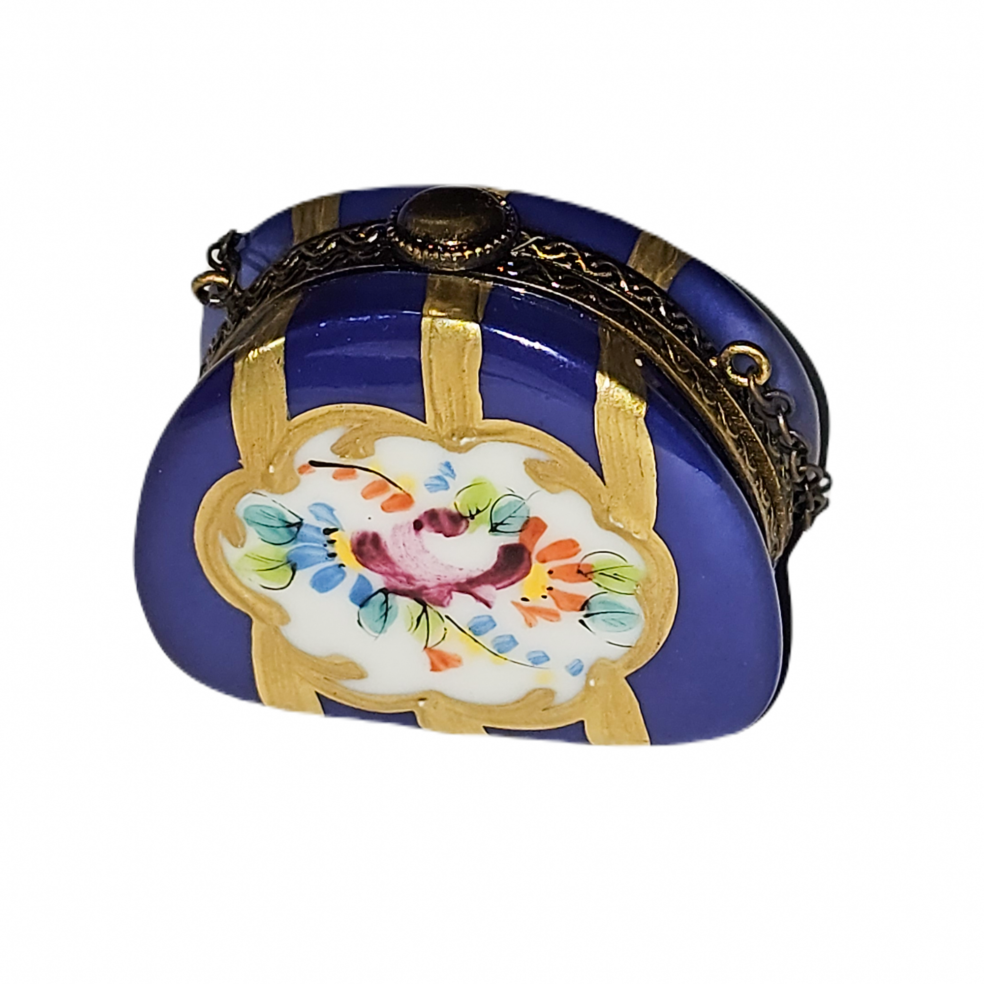 Blue Floral Elegance Purse Porcelain Limoges purse French Trinket Box