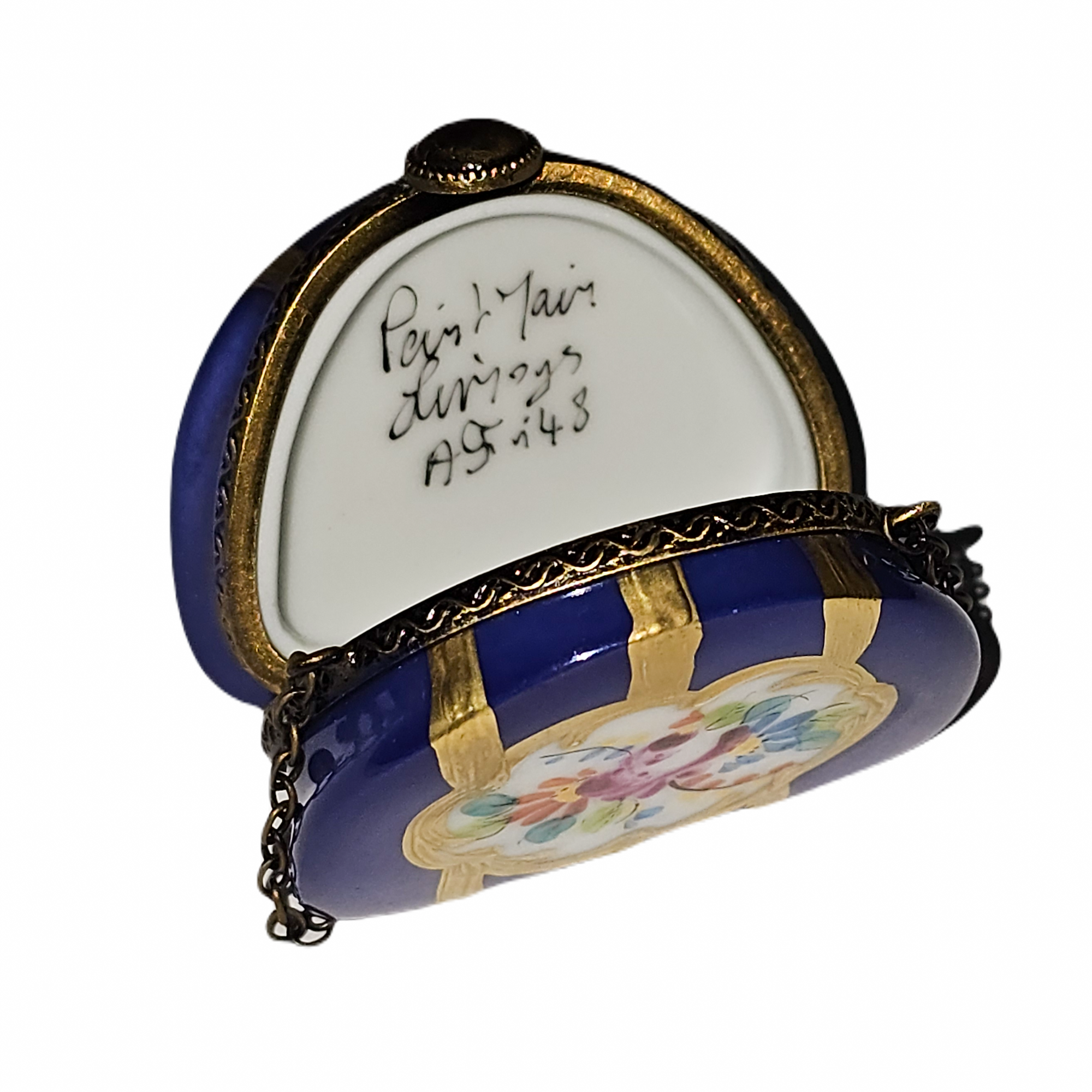 Blue Floral Elegance Purse Porcelain Limoges purse French Trinket Box