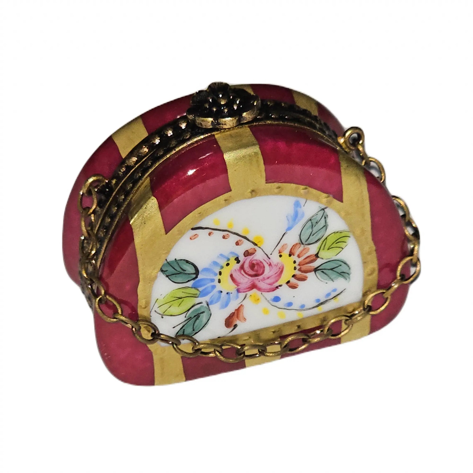 Red Gold Striped Charm Limoges Box Porcelain Limoges purse French Trinket Box