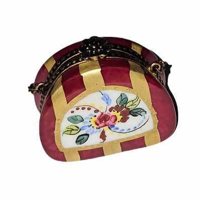 Red Gold Striped Charm Limoges Box Porcelain Limoges purse French Trinket Box