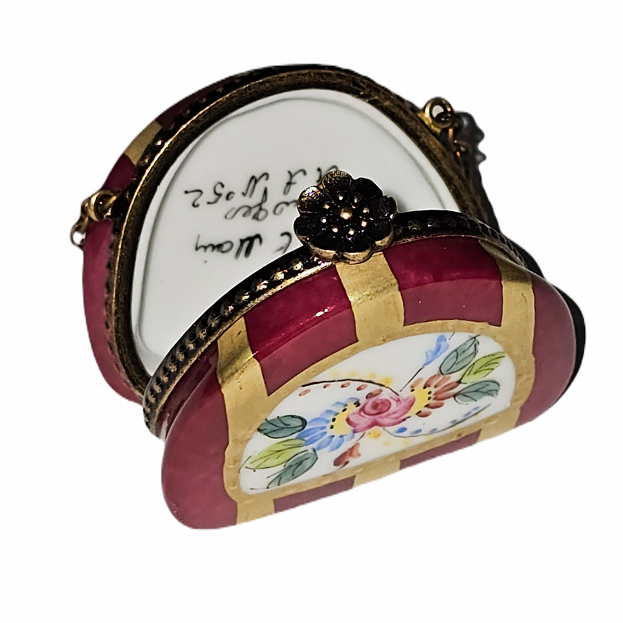 Red Gold Striped Charm Limoges Box Porcelain Limoges purse French Trinket Box