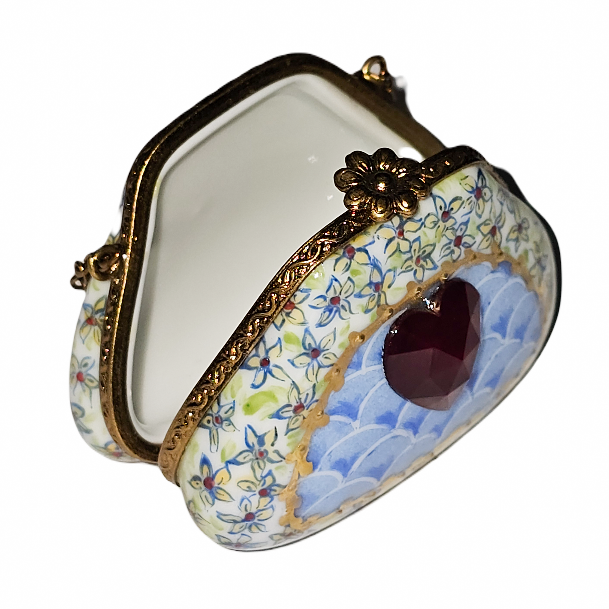 Charming Blue Heart Purse Box Porcelain Limoges purse French Trinket Box