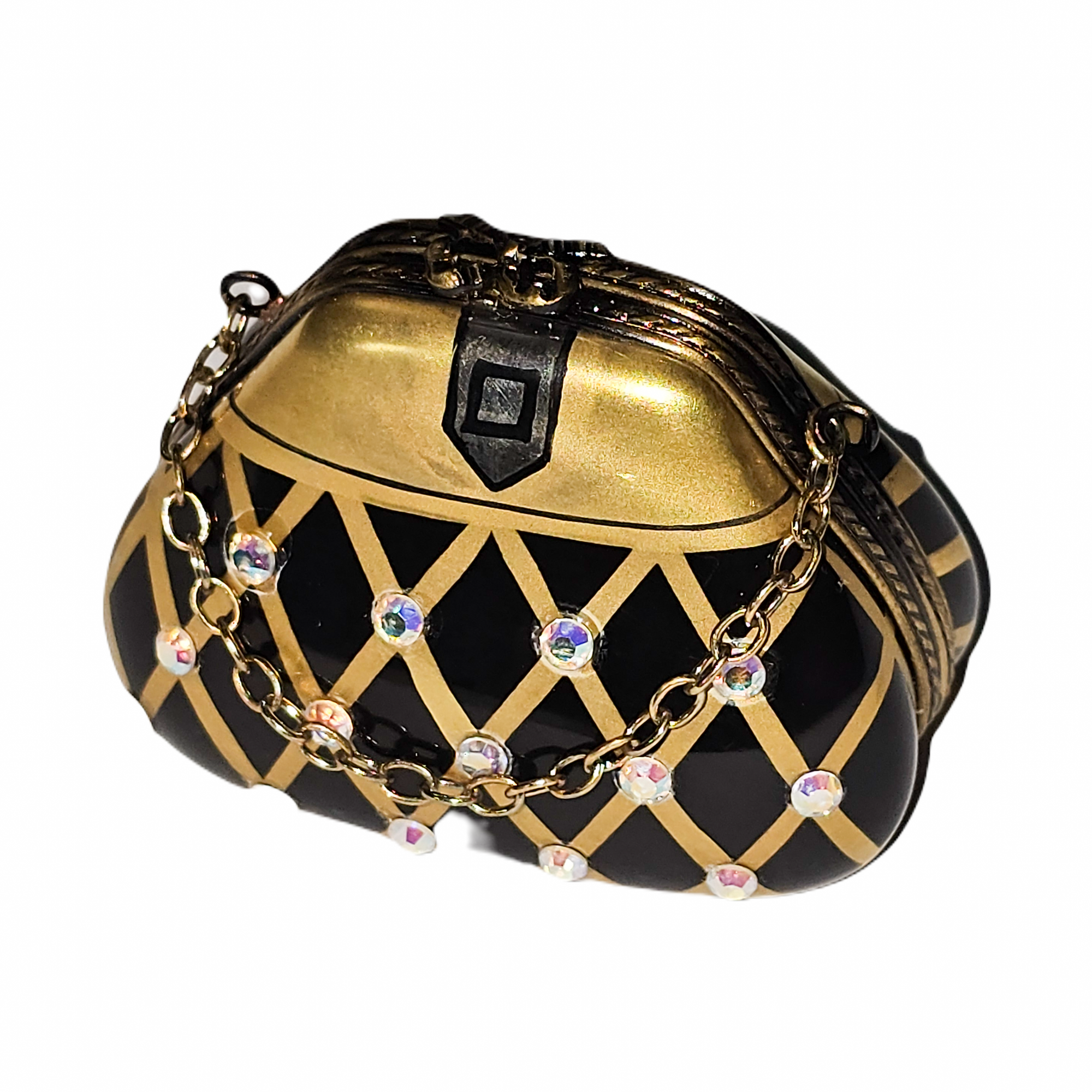 Elegant Blue Gold Purse Box Porcelain Limoges purse French Trinket Box