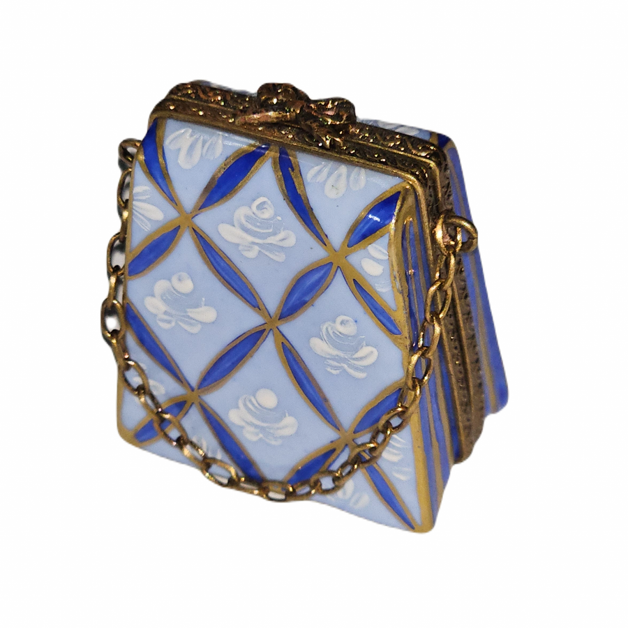 Light Blue Floral Purse Box Porcelain Limoges purse French Trinket Box